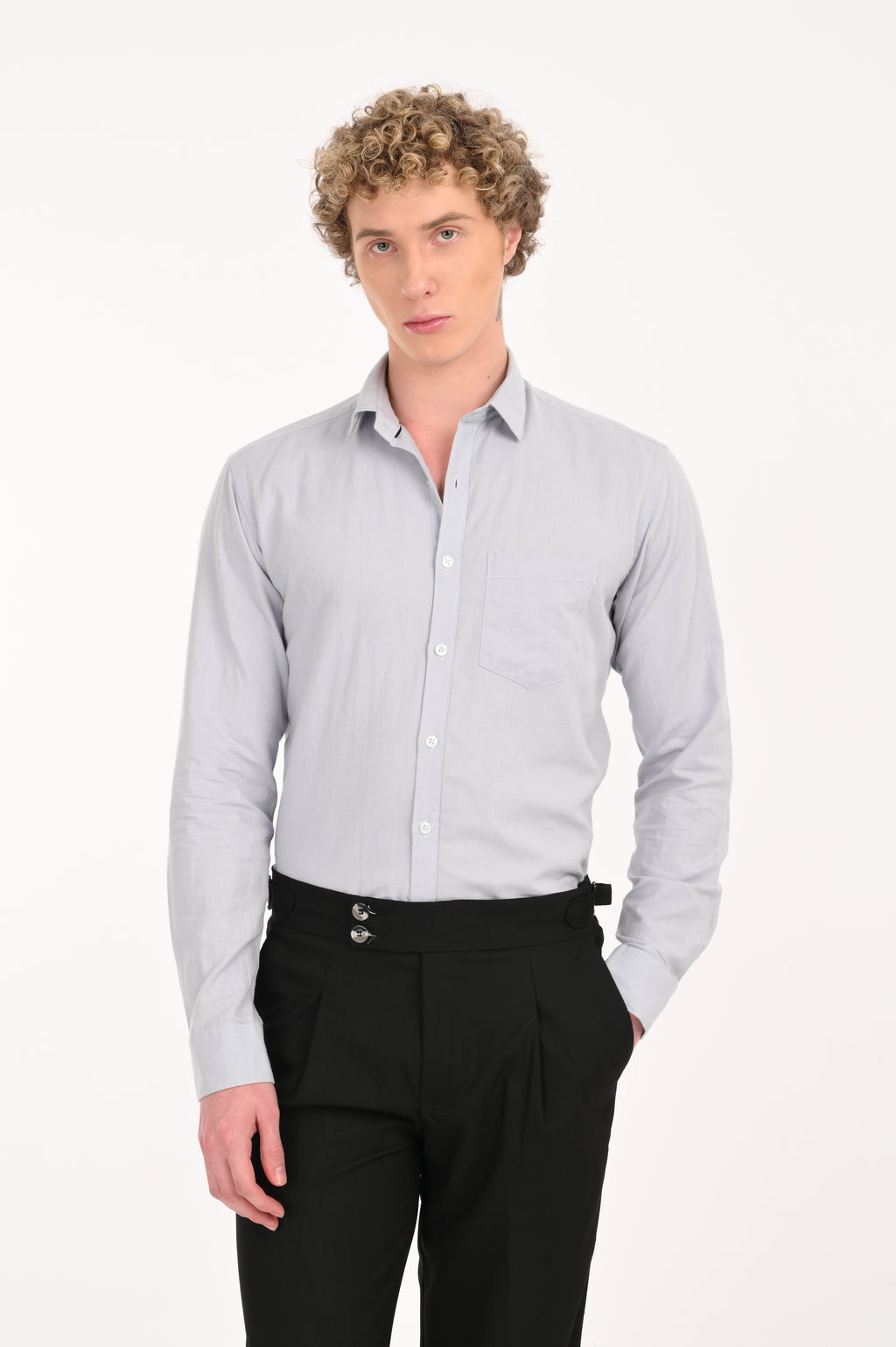COTTON LINEN MOON GREY SOLID SHIRT