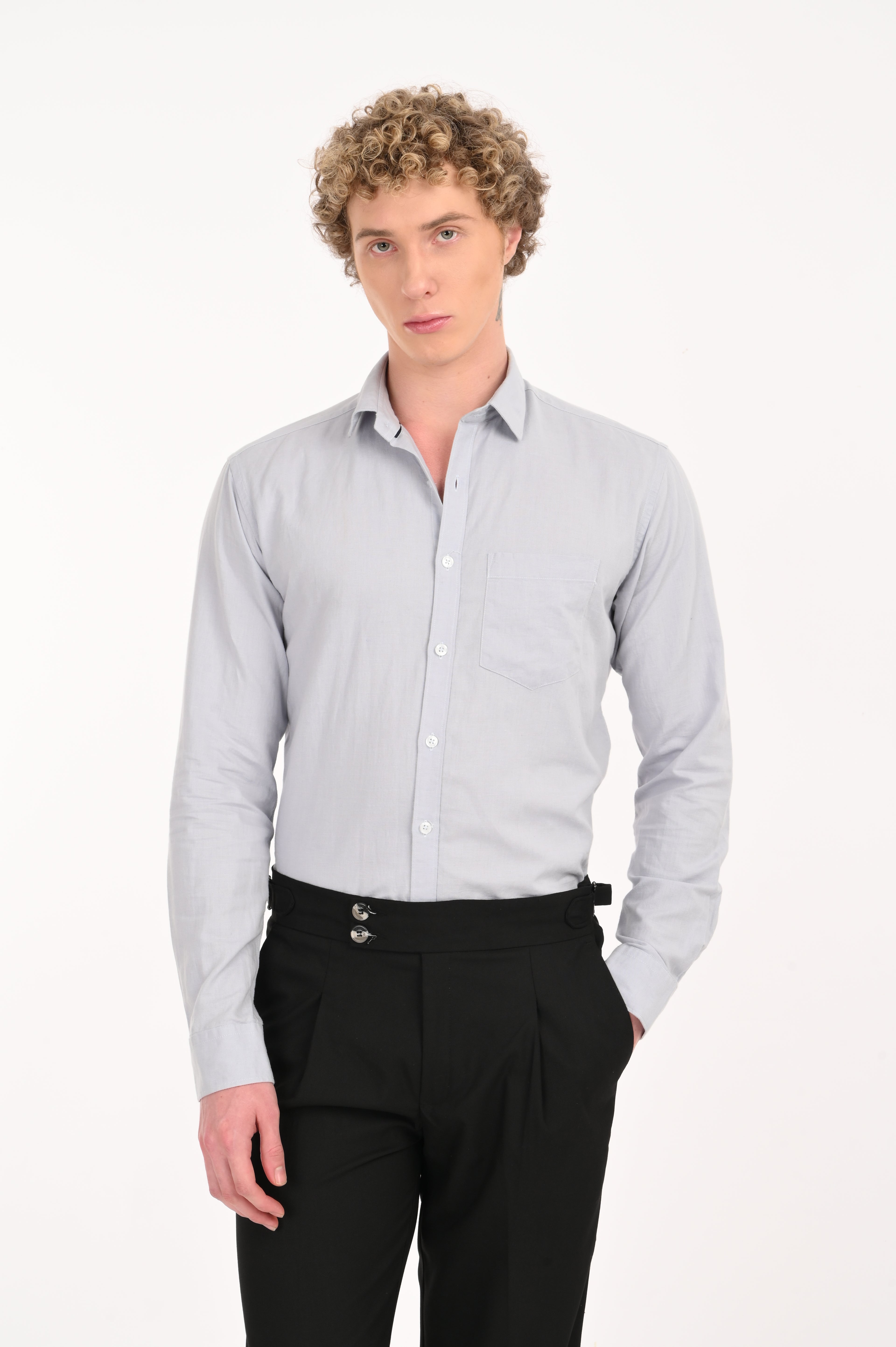 COTTON LINEN MOON GREY SOLID SHIRT