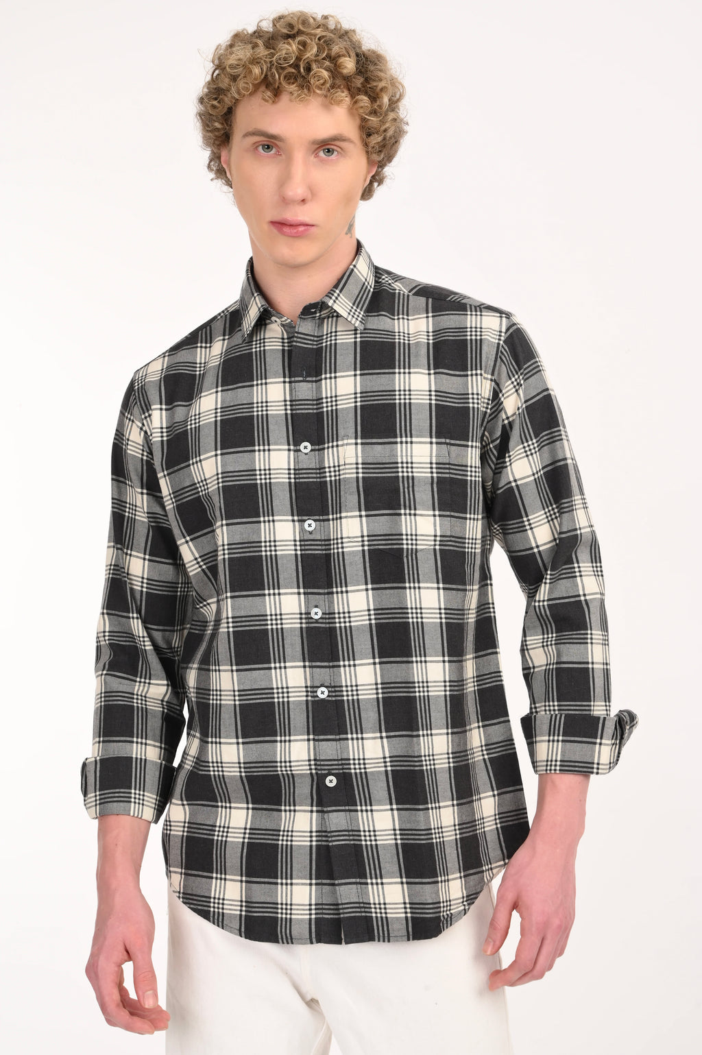 BLACK AND WHITE MELANGE CHECKED SHIRT
