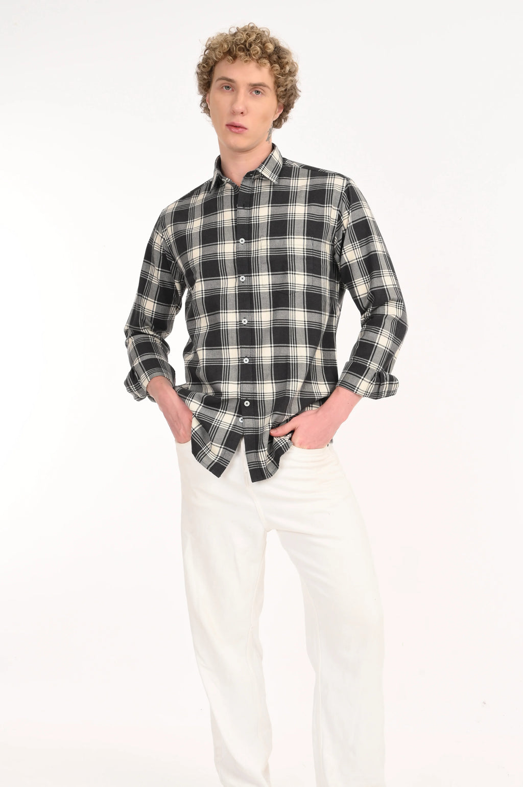 BLACK AND WHITE MELANGE CHECKED SHIRT