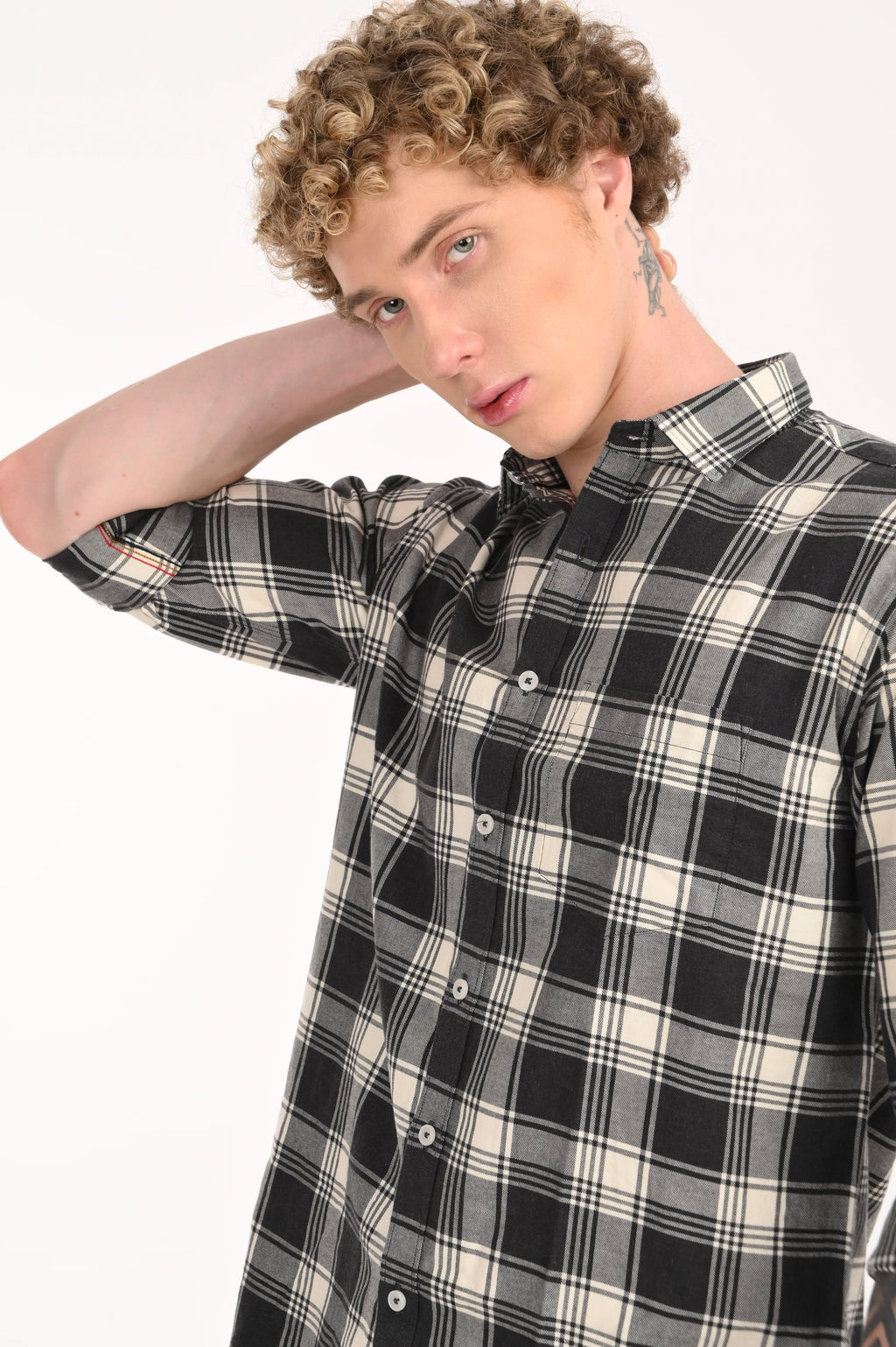 BLACK AND WHITE MELANGE CHECKED SHIRT