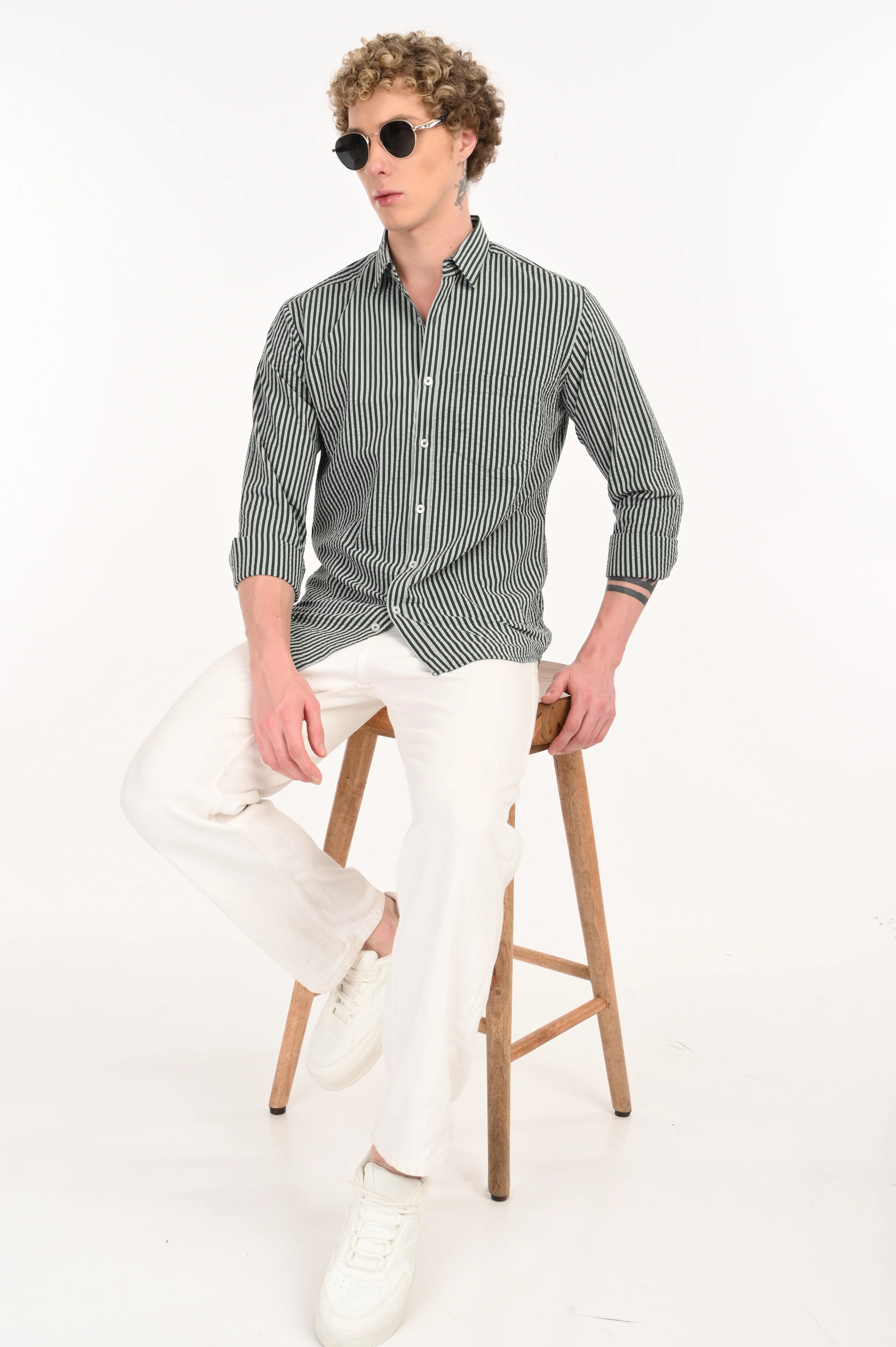 BLUE SEERSUCKER STRIPES SHIRT