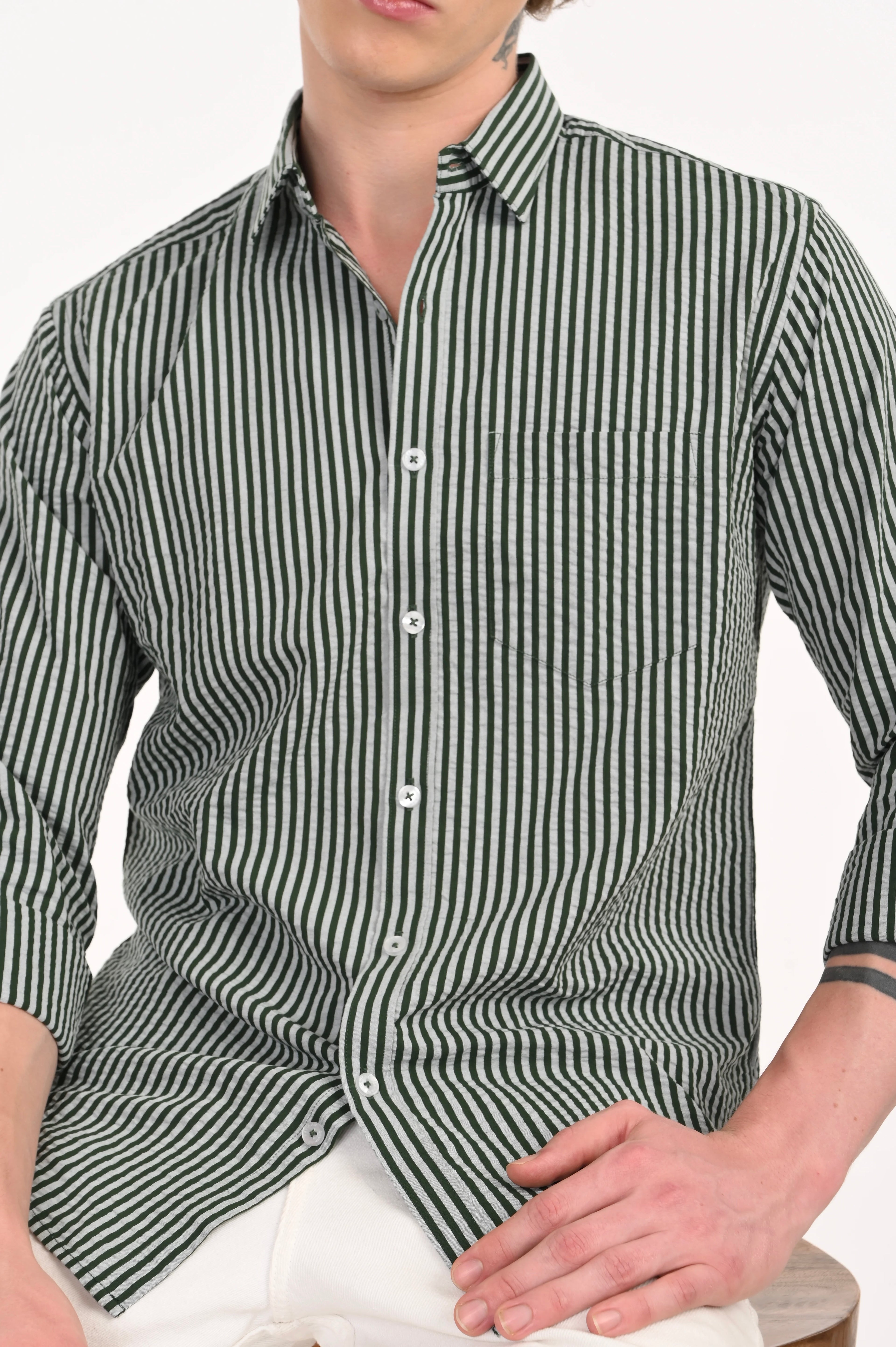 BLUE SEERSUCKER STRIPES SHIRT