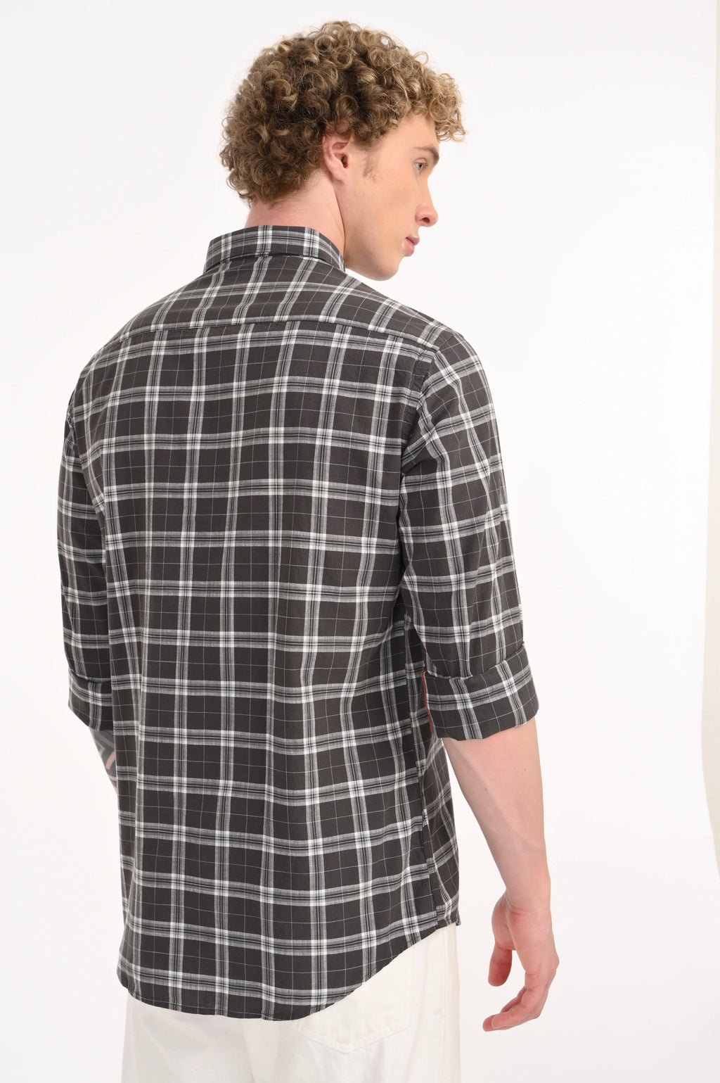BLACK COTTON SLUB CHECKED SHIRT