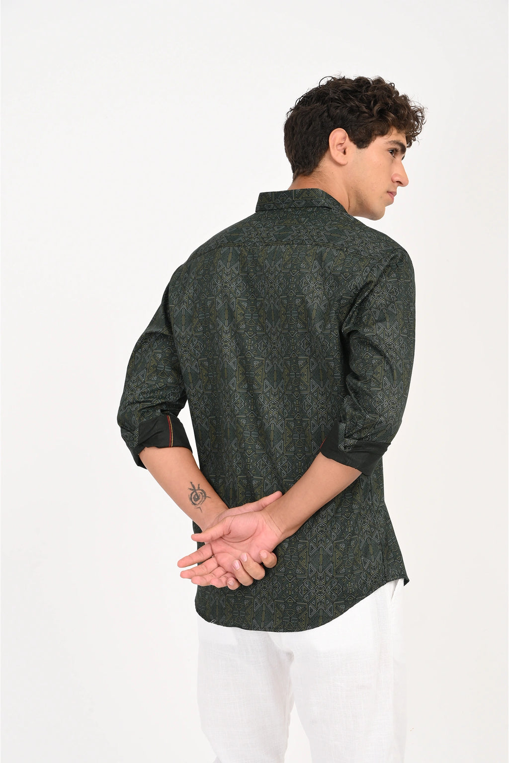 COTTON FABRIC SATIN FINISH GREEN COLOR PRINTED SHIRT