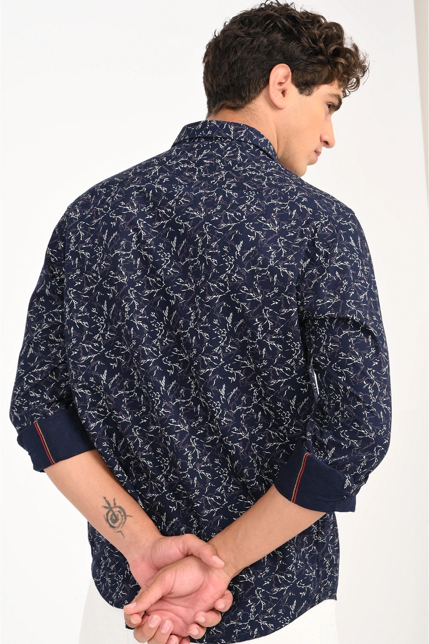 OXFORD COTTON NAVY BLUE PRINTED SHIRT