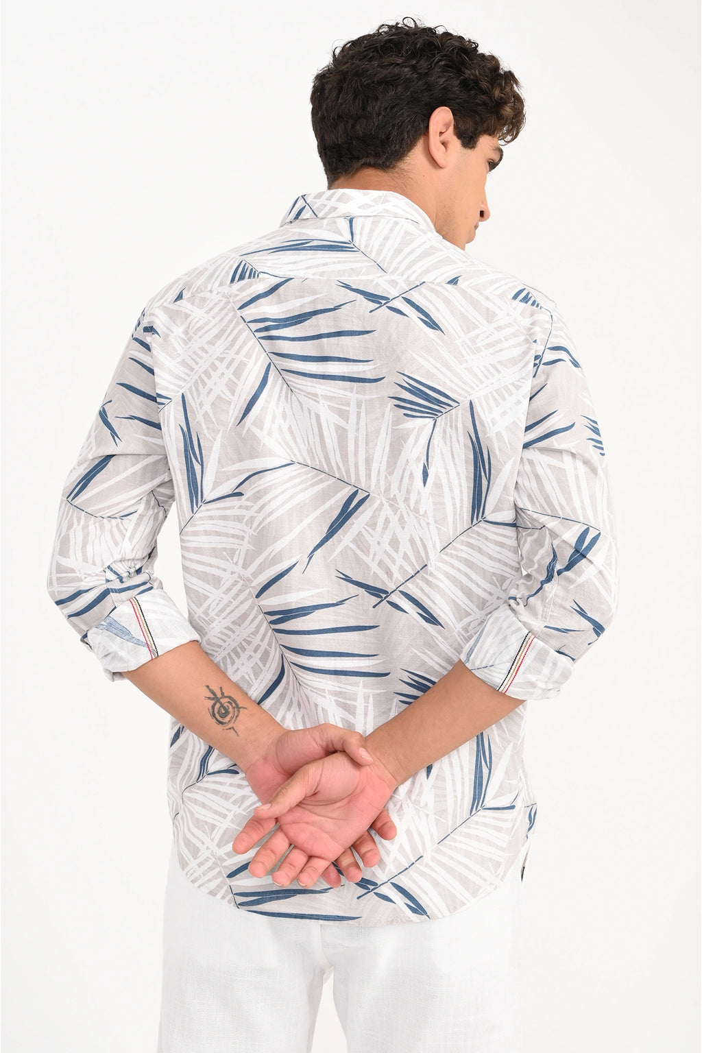 COTLIN LIGHT BEIGE LEAFY PRINTED SHIRT