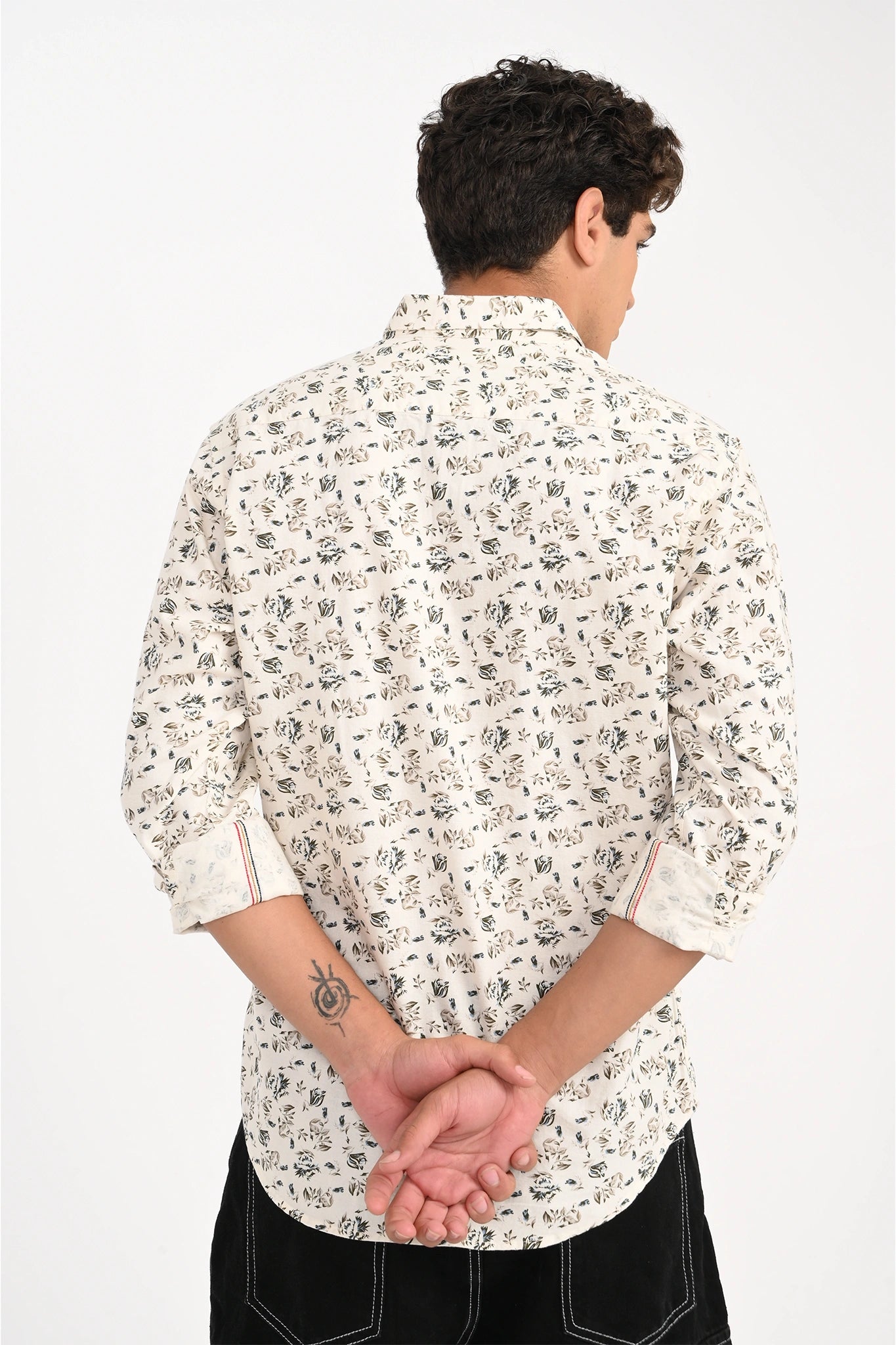 OXFORD COTTON HALF WHITE FLOROL PRINTED SHIRT