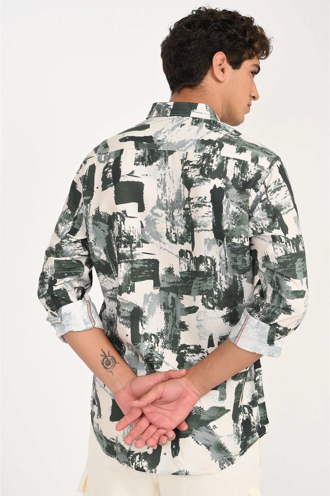 COTTON VORTEX WHITE WITH GREEN DIGITAL PRINTED SHIRT