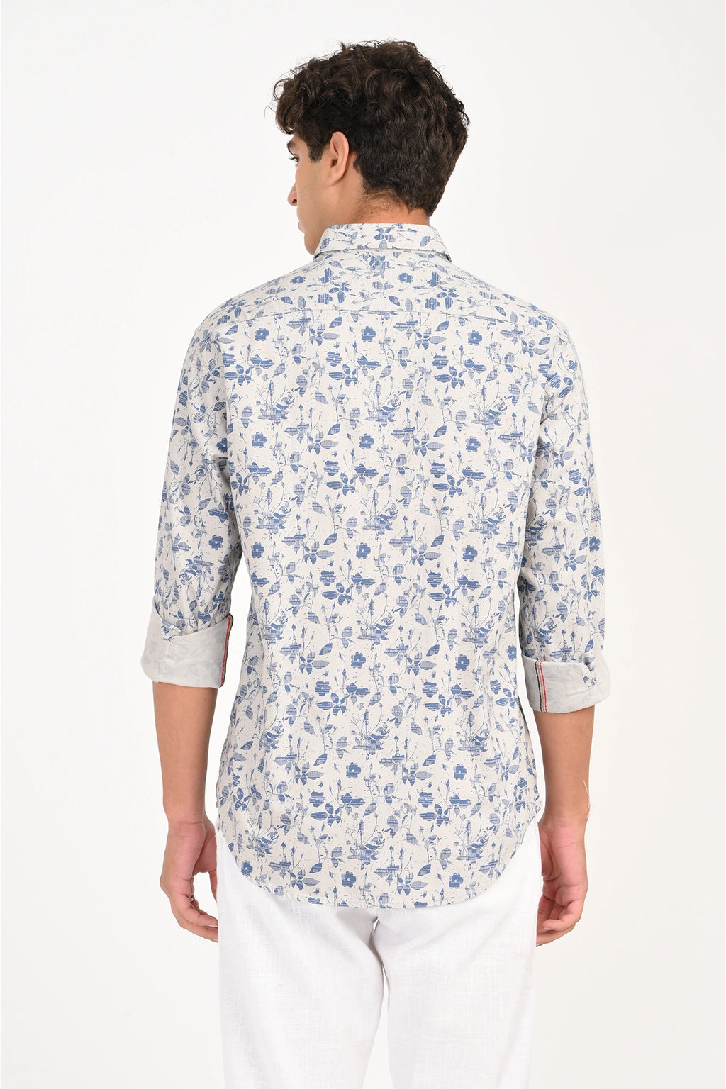 OXFORD COTTON LIGHT GREY FLORAL PRINTED SHIRT