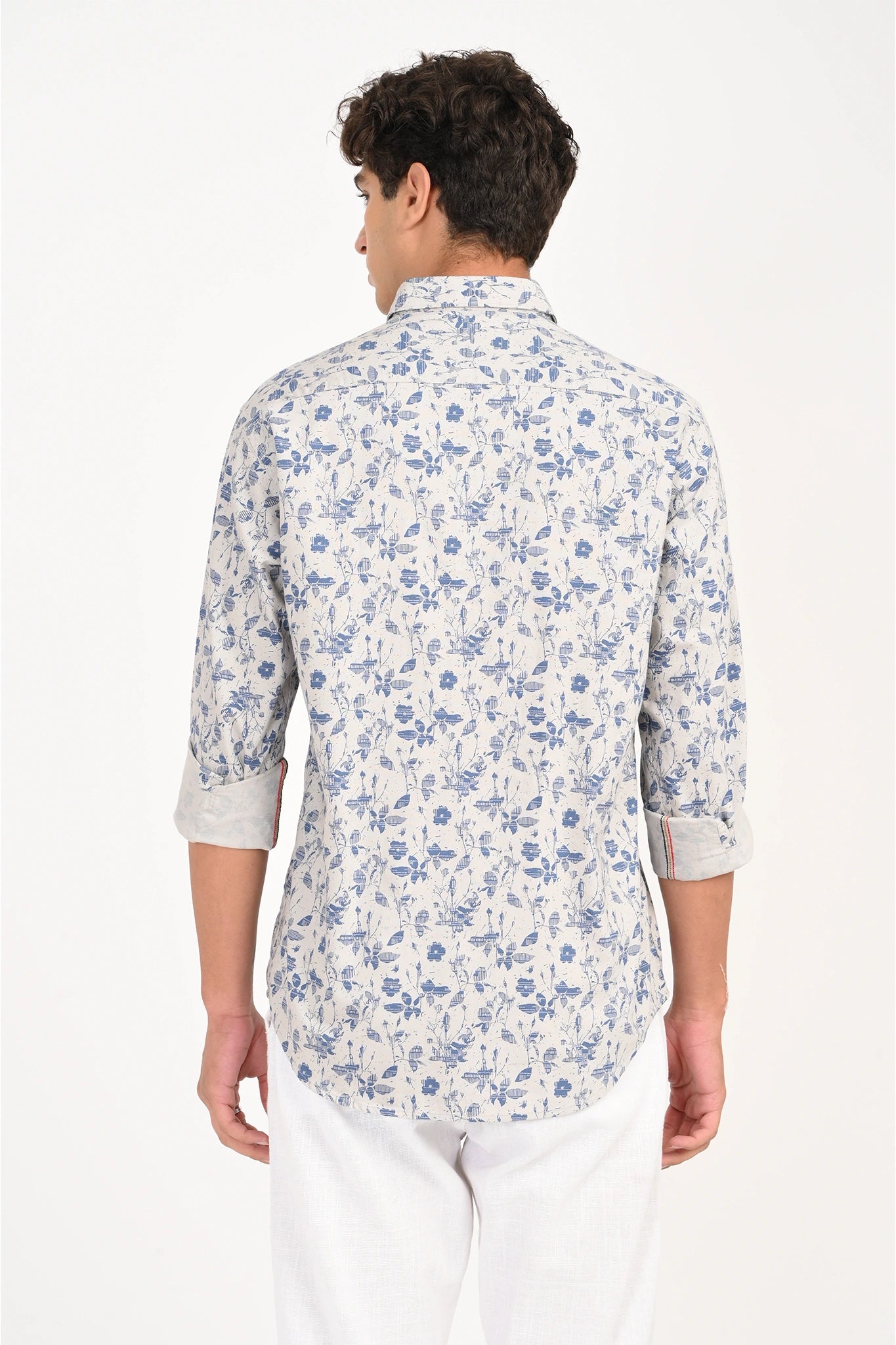 OXFORD COTTON LIGHT GREY FLORAL PRINTED SHIRT