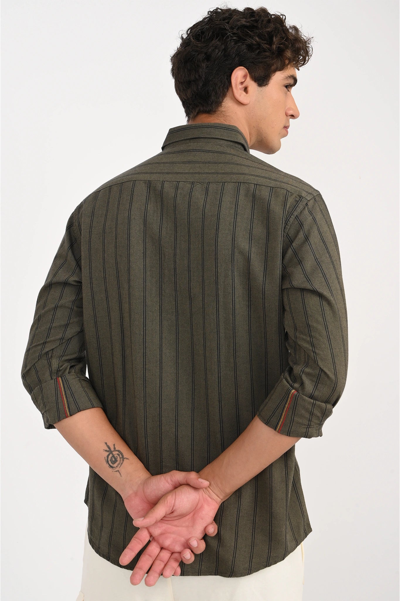 OXFORD OLIVE GREY COLOR STRIPE SHIRT