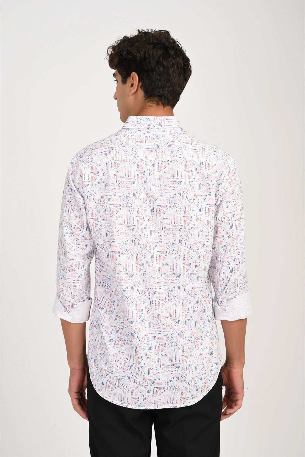 OXFORD COTTON WHITE GEOMATRIC PRINTED SHIRT