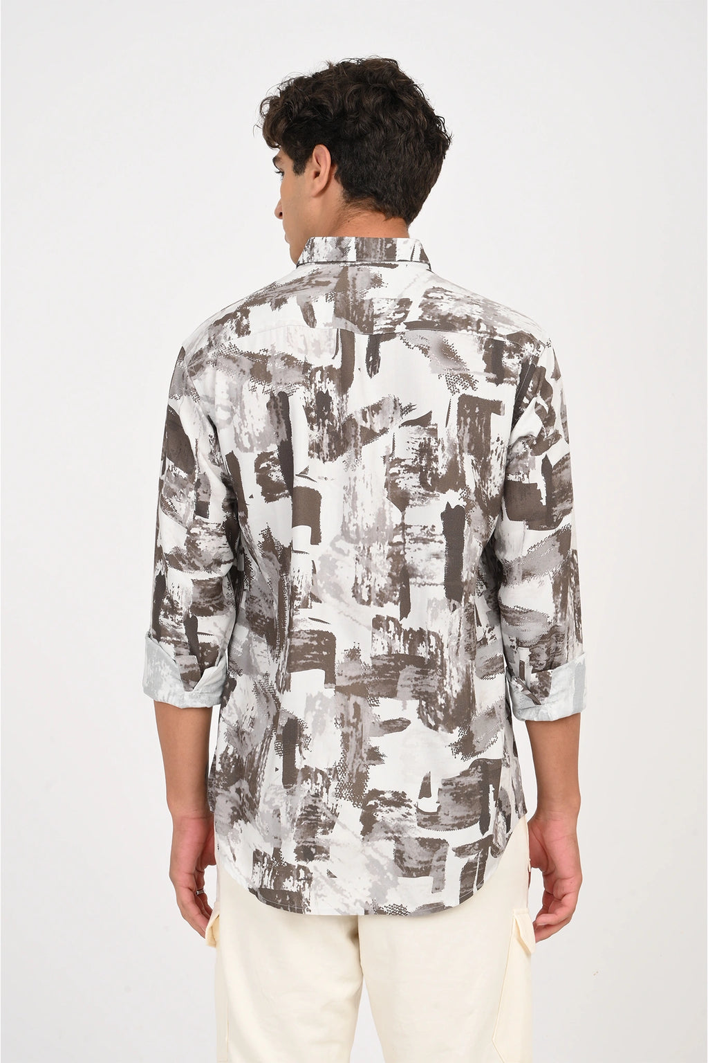 COTTON VORTEX WHITE WITH BROWN DIGITAL PRINTED SHIRT
