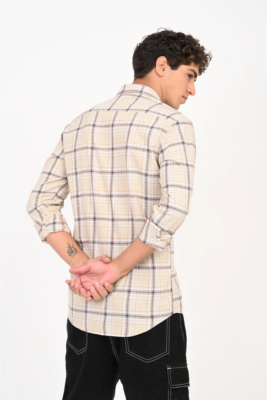 COTTON SLUB COFFE BROWN COLOR CHECKED SHIRT