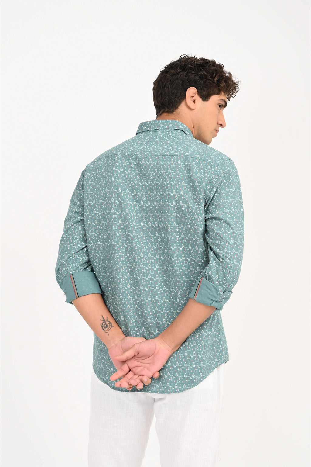 COTLIN CADET BLUE PRINTED SHIRT