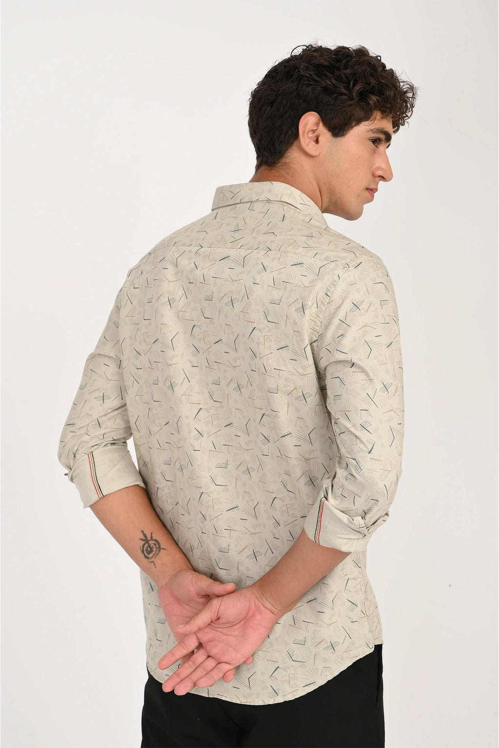 OXFORD COTTON GREENISH BEIGE COLOR PRINTED SHIRT