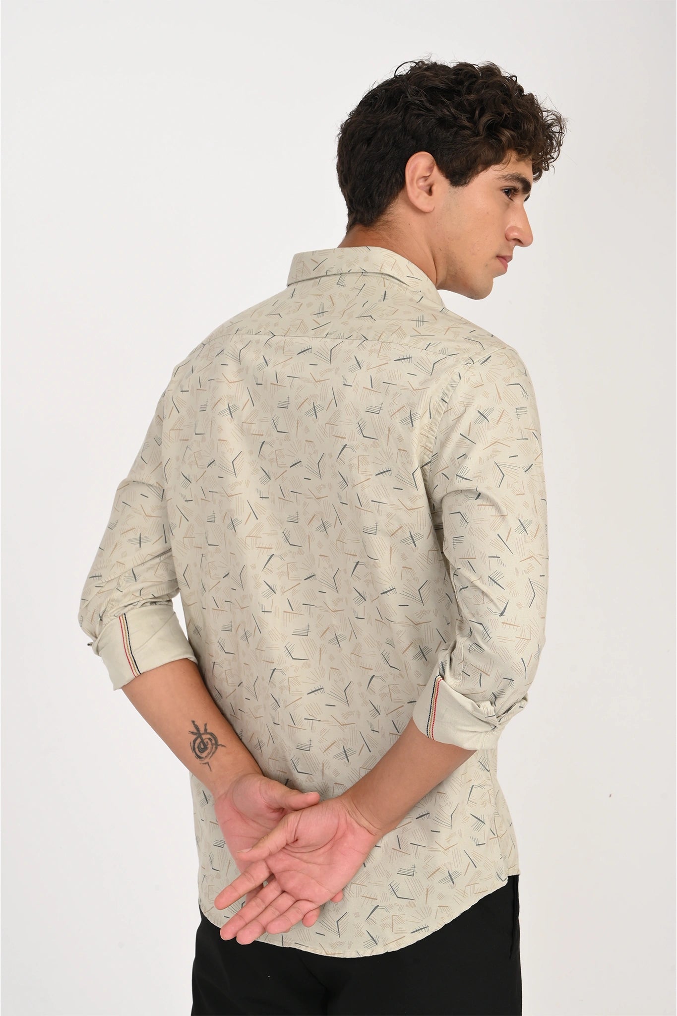 OXFORD COTTON GREENISH BEIGE COLOR PRINTED SHIRT