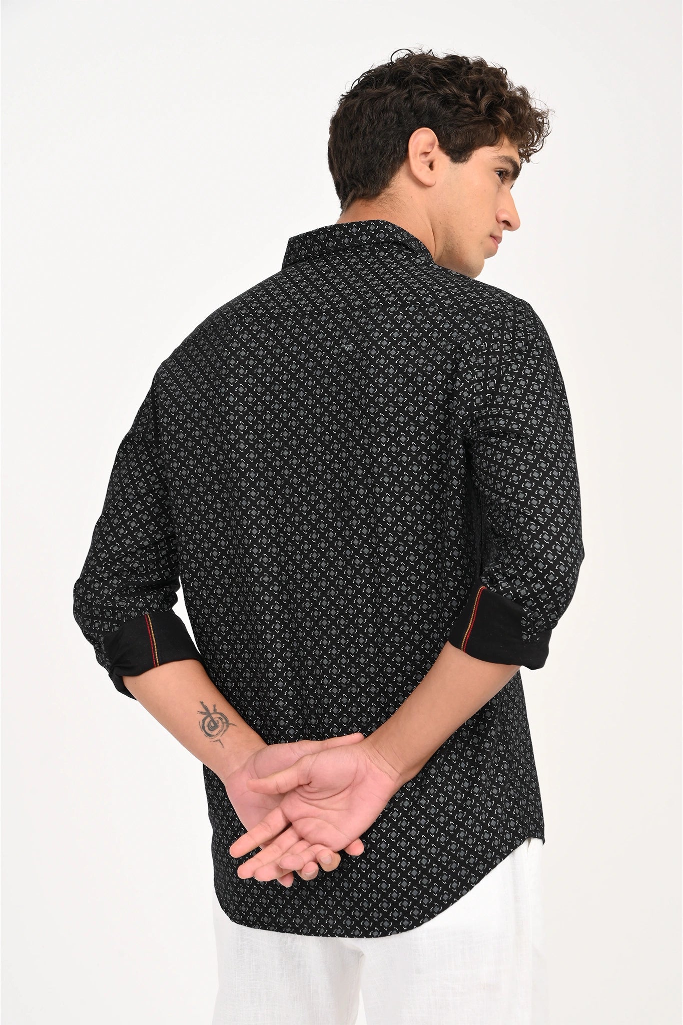 OXFORD COTTON BLACK COLOR GEOMATRIC PRINTED SHIRT