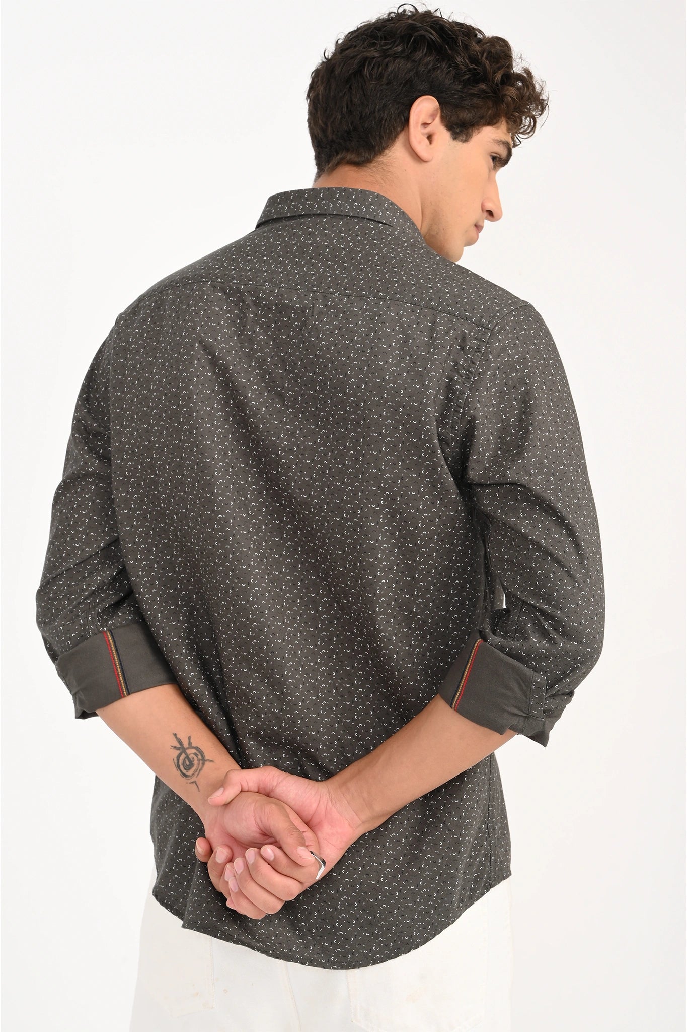 OXFORD COTTON DARK GREY PRINTED SHIRT