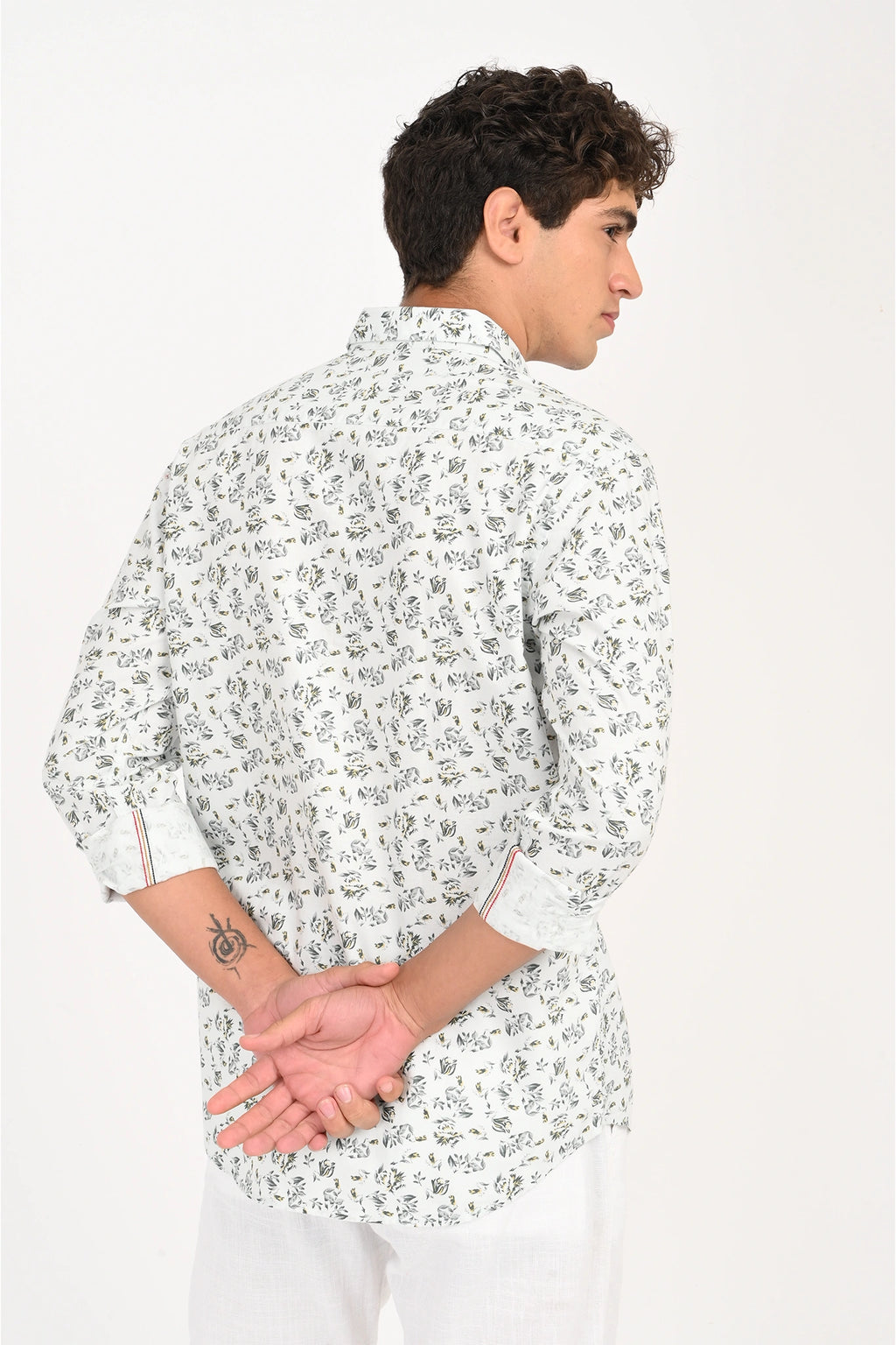 OXFORD COTTON PALE SKY BLUE FLOROL PRINTED SHIRT
