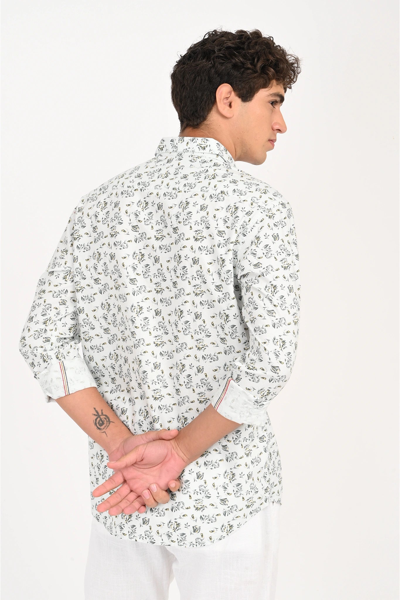 OXFORD COTTON PALE SKY BLUE FLOROL PRINTED SHIRT