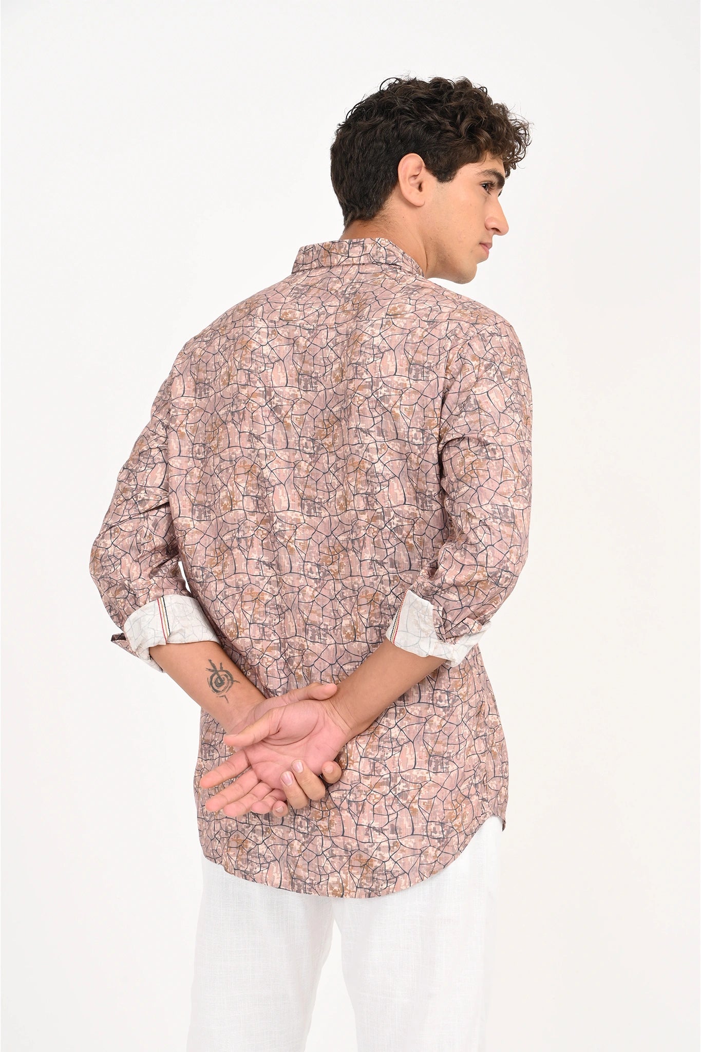 COTTON VORTEX ROSE BEIGE DIGITAL PRINTED  SHIRT