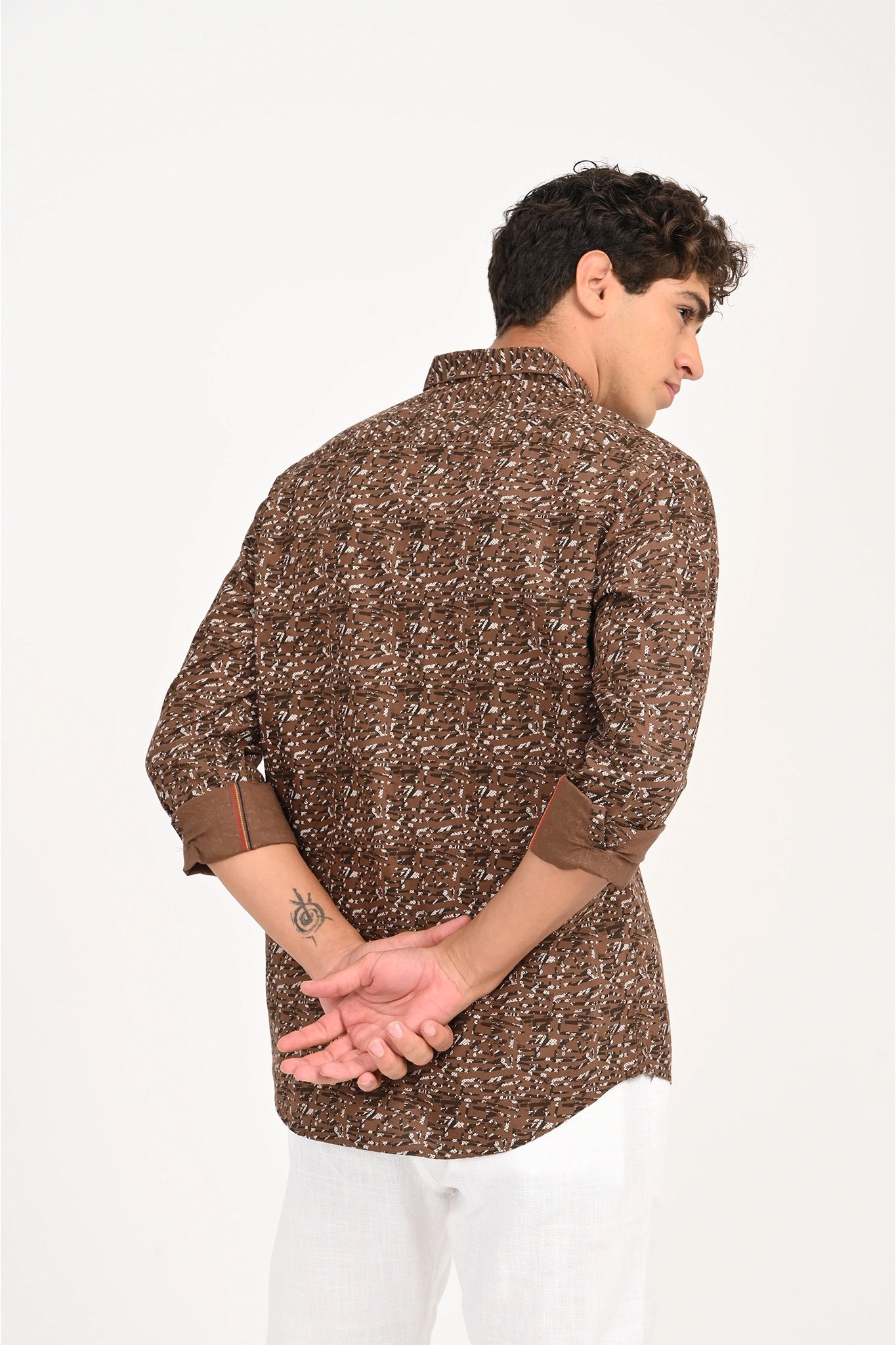 OXFORD BROWN COLOR ABSTRACT PRINTED SHIRT