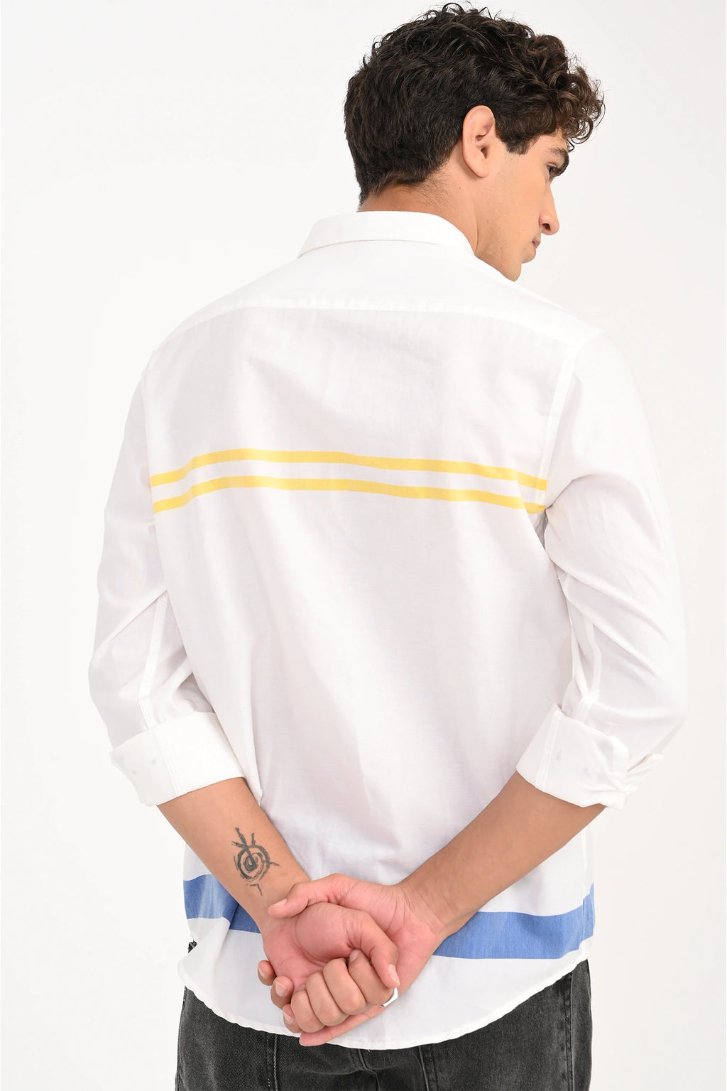 COTTON POPLIN WHITE COLOR CHEST PANEL SHIRT