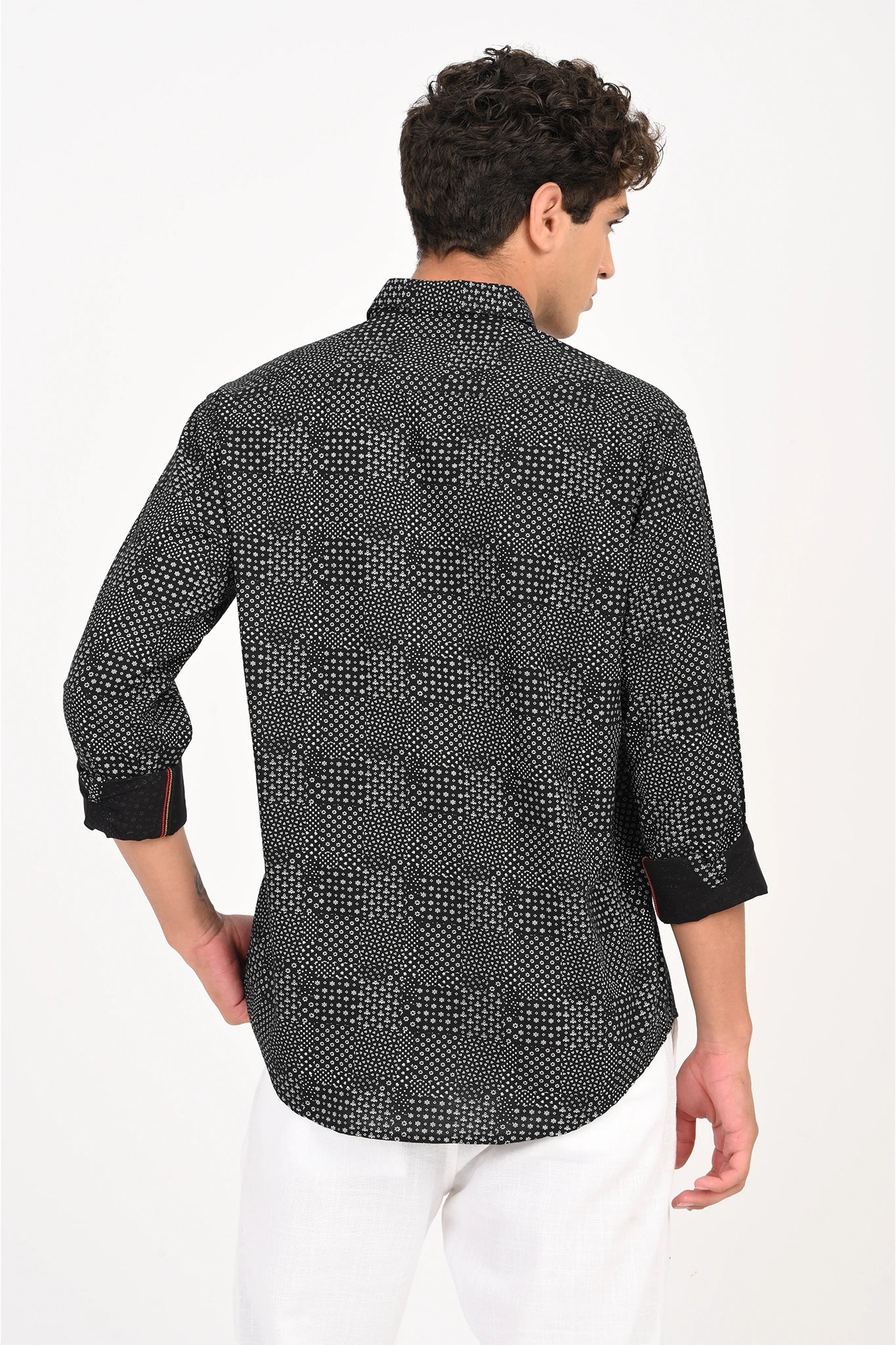 COTLIN BLACK COLOR PRINTED SHIRT