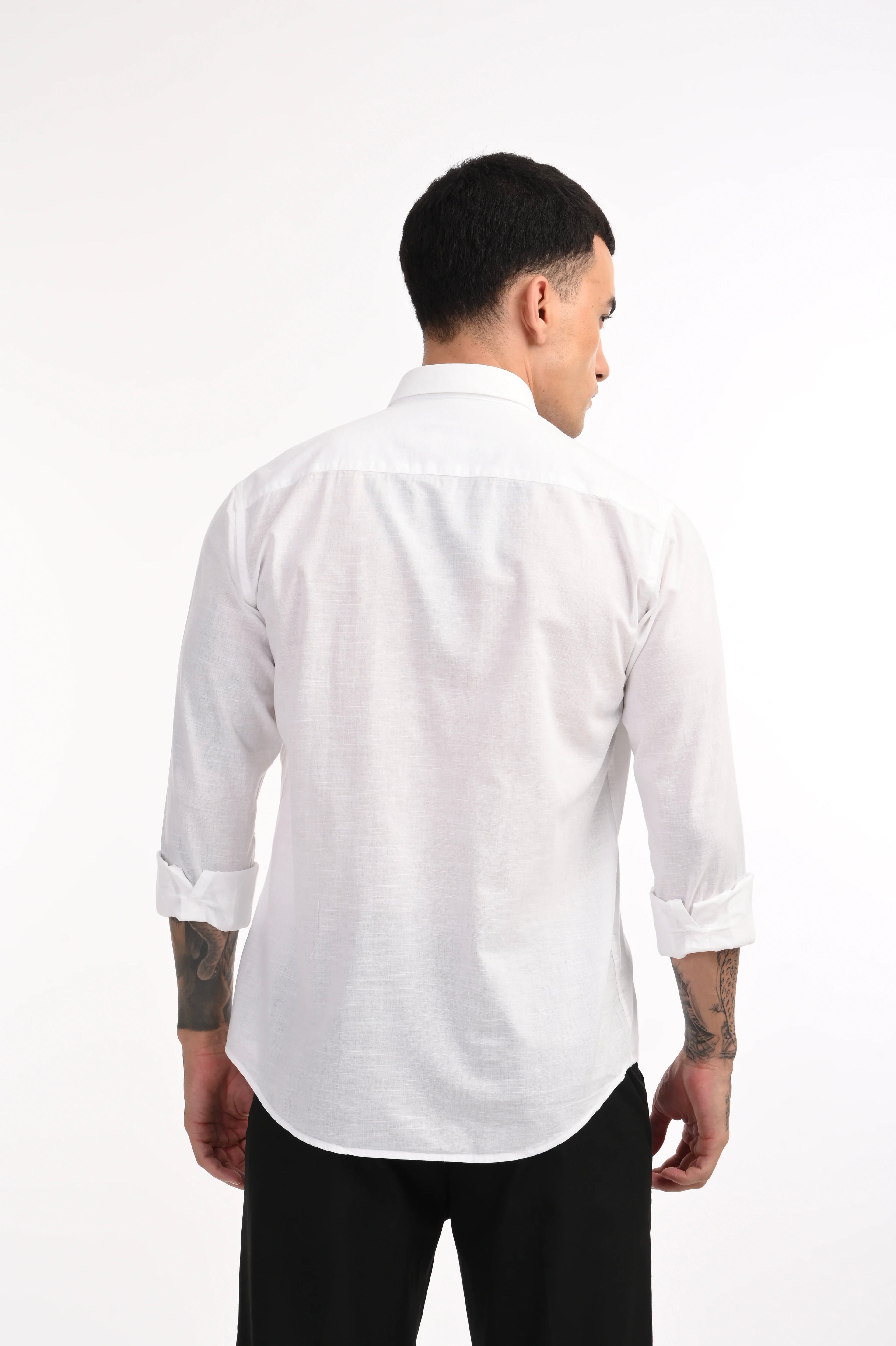 WHITE COTTON LINEN SOLID SHIRT