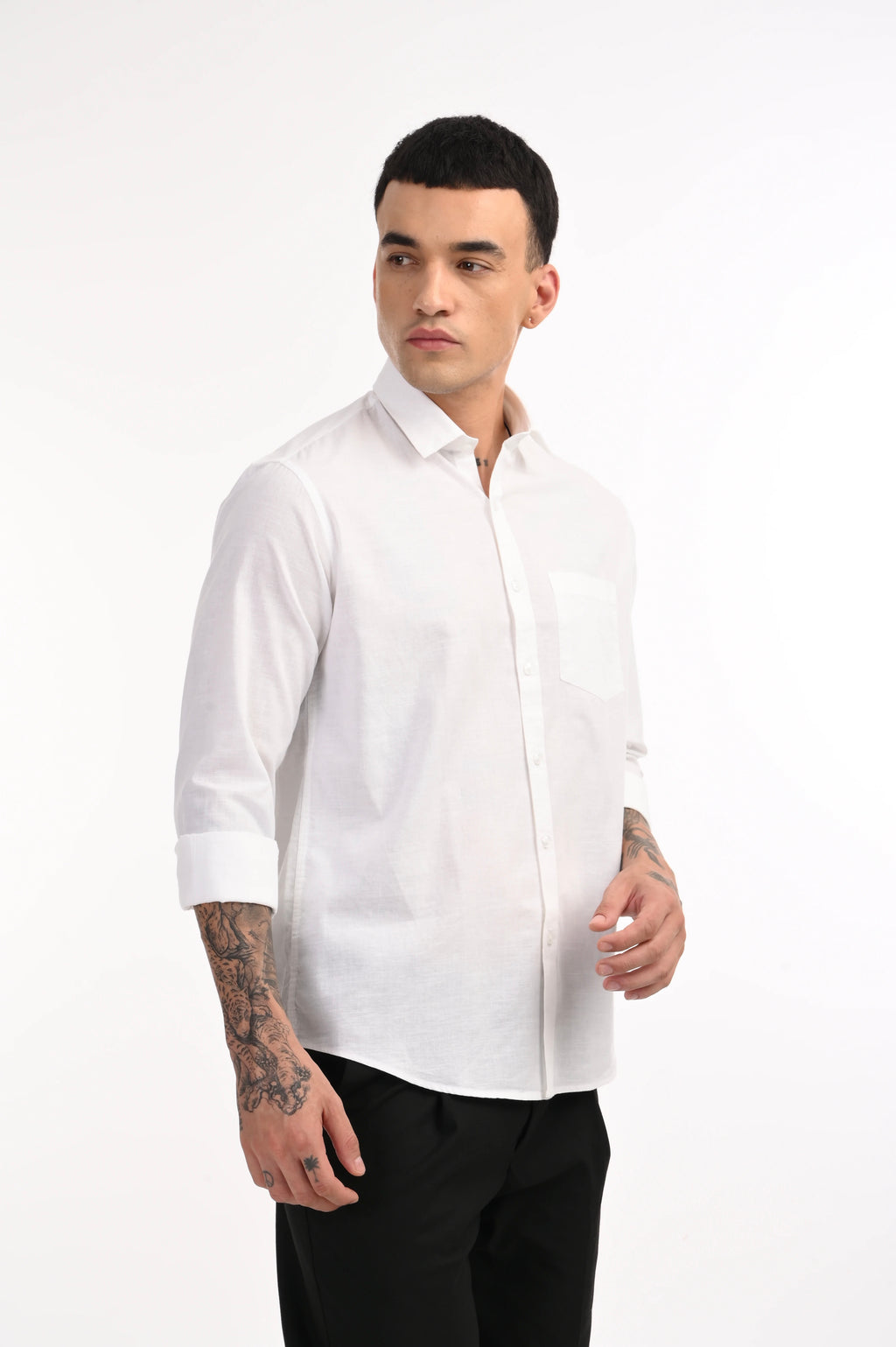 WHITE COTTON LINEN SOLID SHIRT