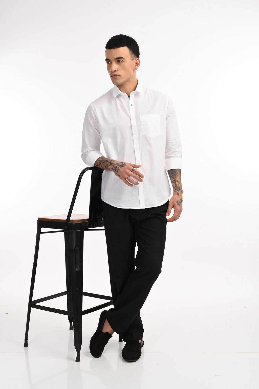 WHITE COTTON LINEN SOLID SHIRT