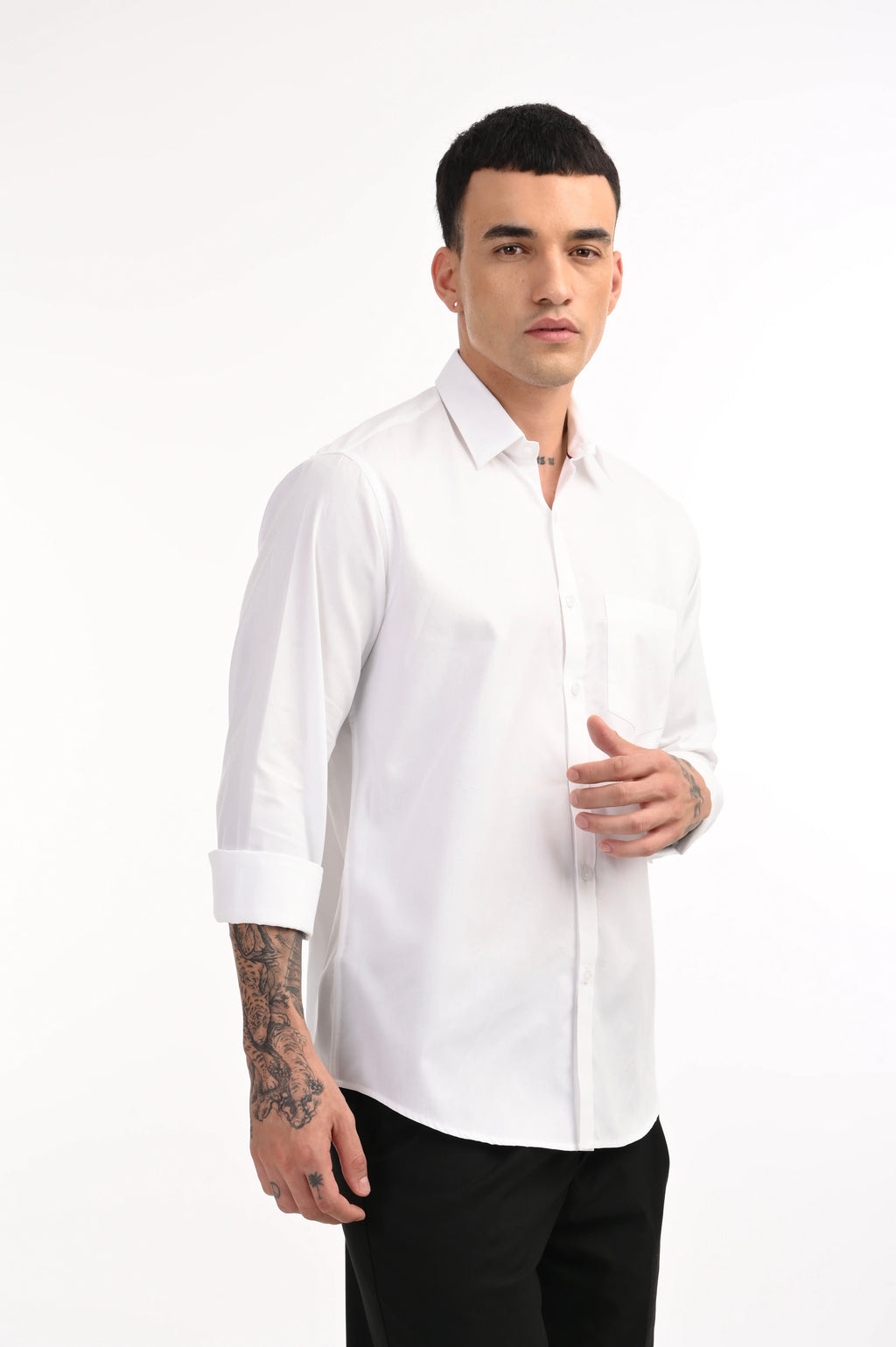 WHITE DOBBY MILD TEXTURE PREMIUM COTTON SHIRT