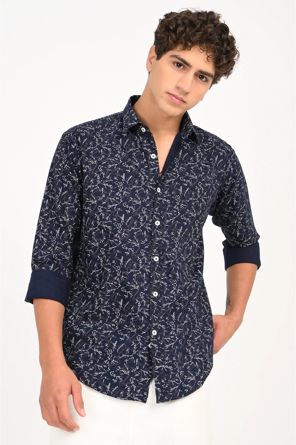 OXFORD COTTON NAVY BLUE PRINTED SHIRT