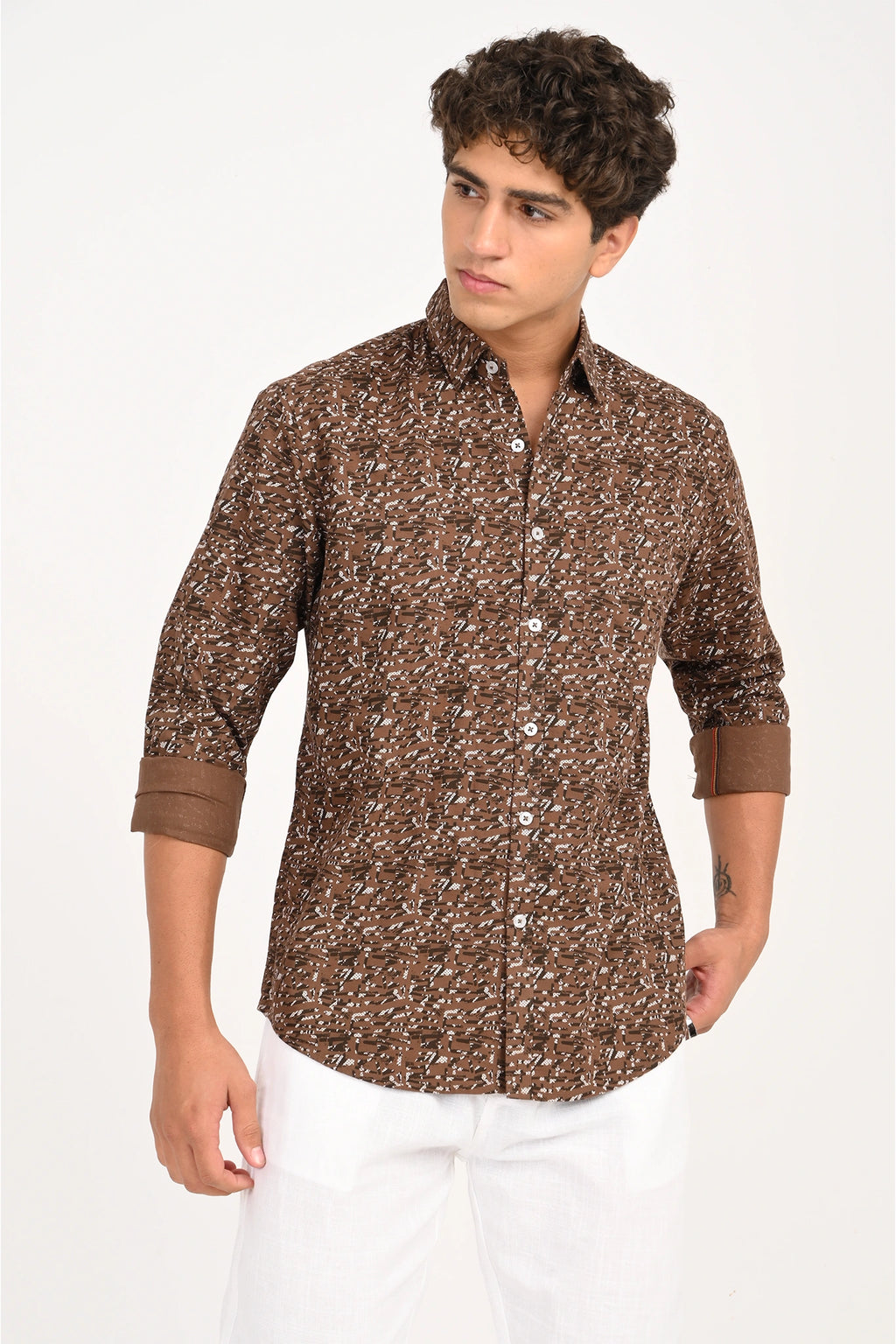 OXFORD BROWN COLOR ABSTRACT PRINTED SHIRT