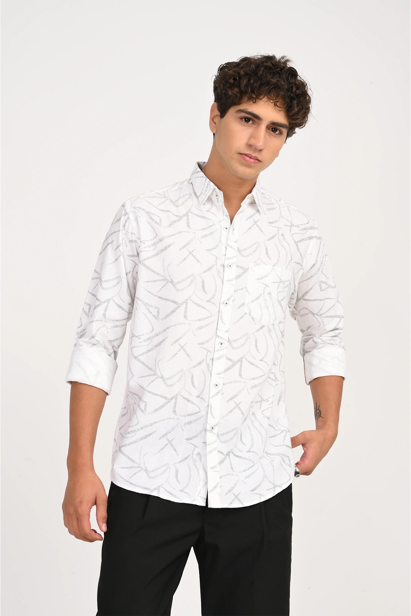 OXFORD COTTON BRIGHT WHITE COLOR PRINTED SHIRT