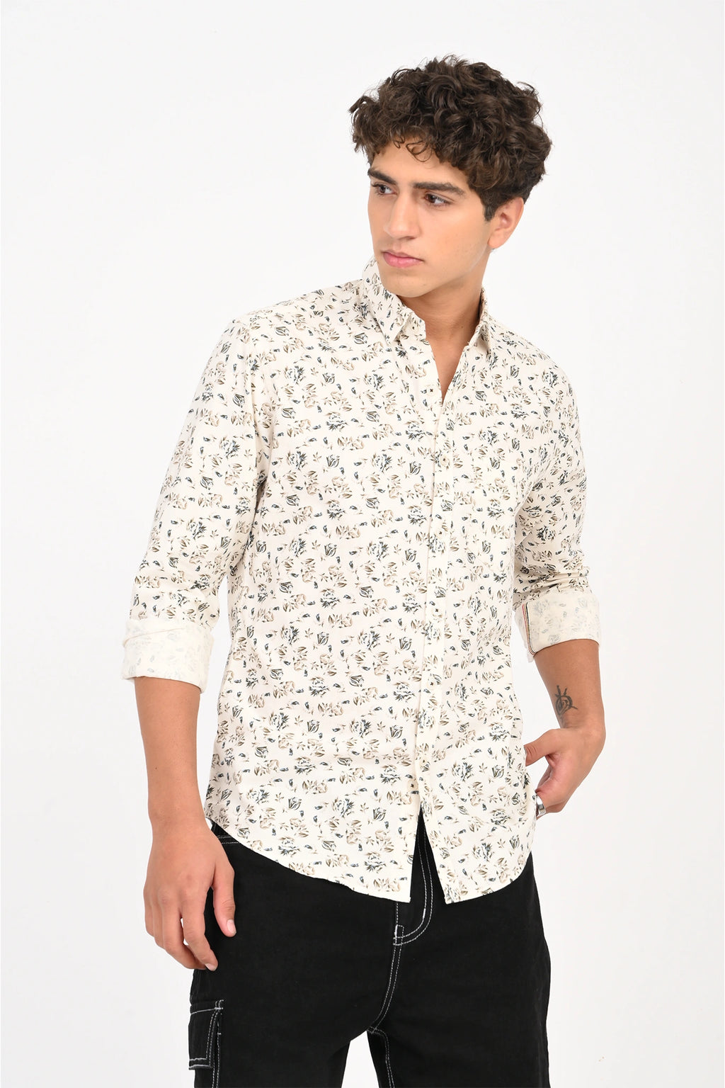 OXFORD COTTON HALF WHITE FLOROL PRINTED SHIRT