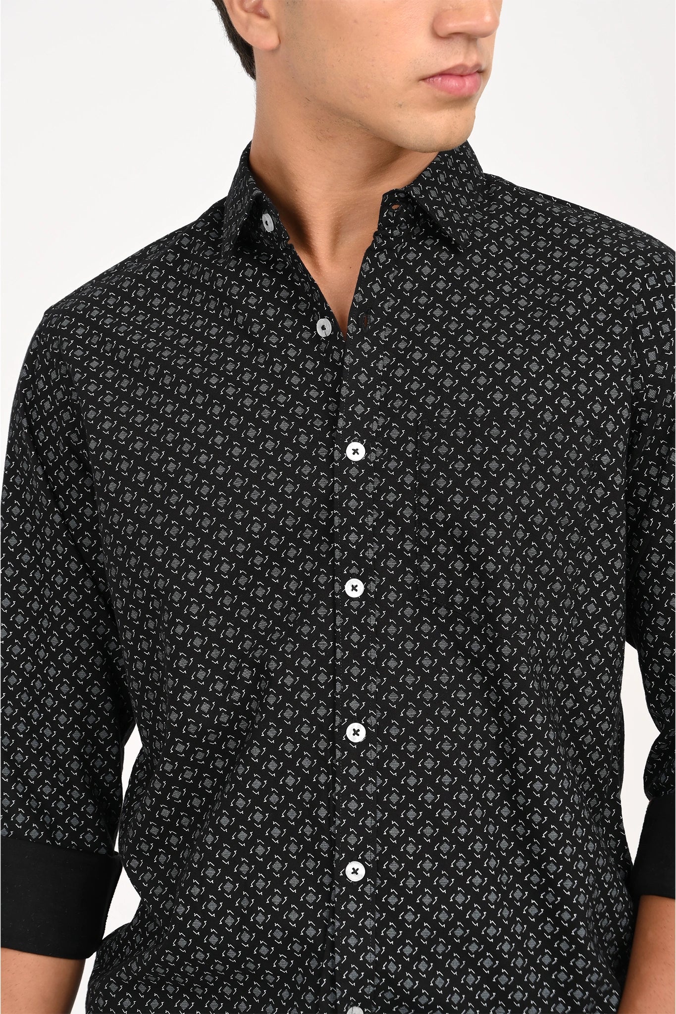 OXFORD COTTON BLACK COLOR GEOMATRIC PRINTED SHIRT