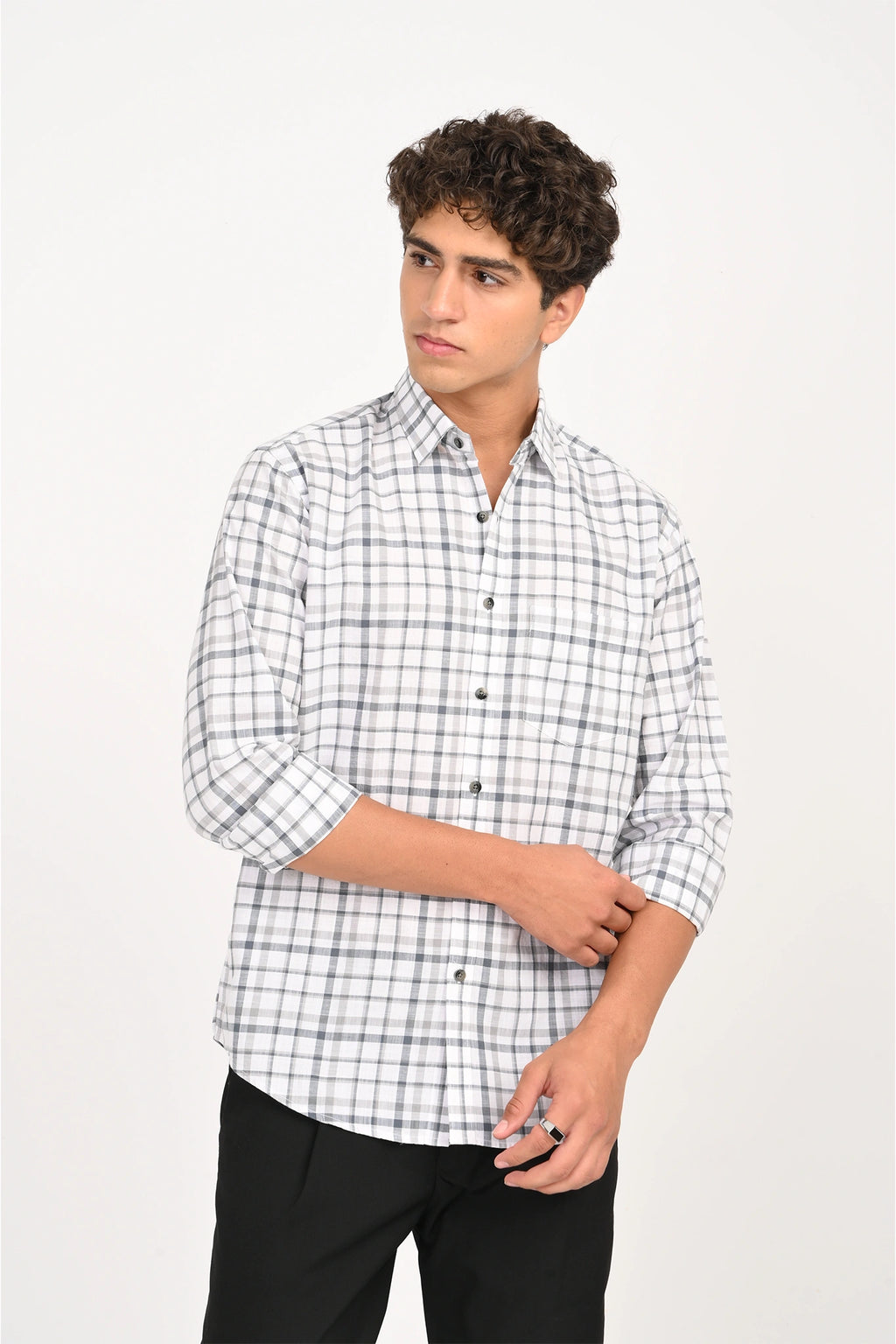 COTTON SLUB WHITE COLOR CHECKED SHIRT