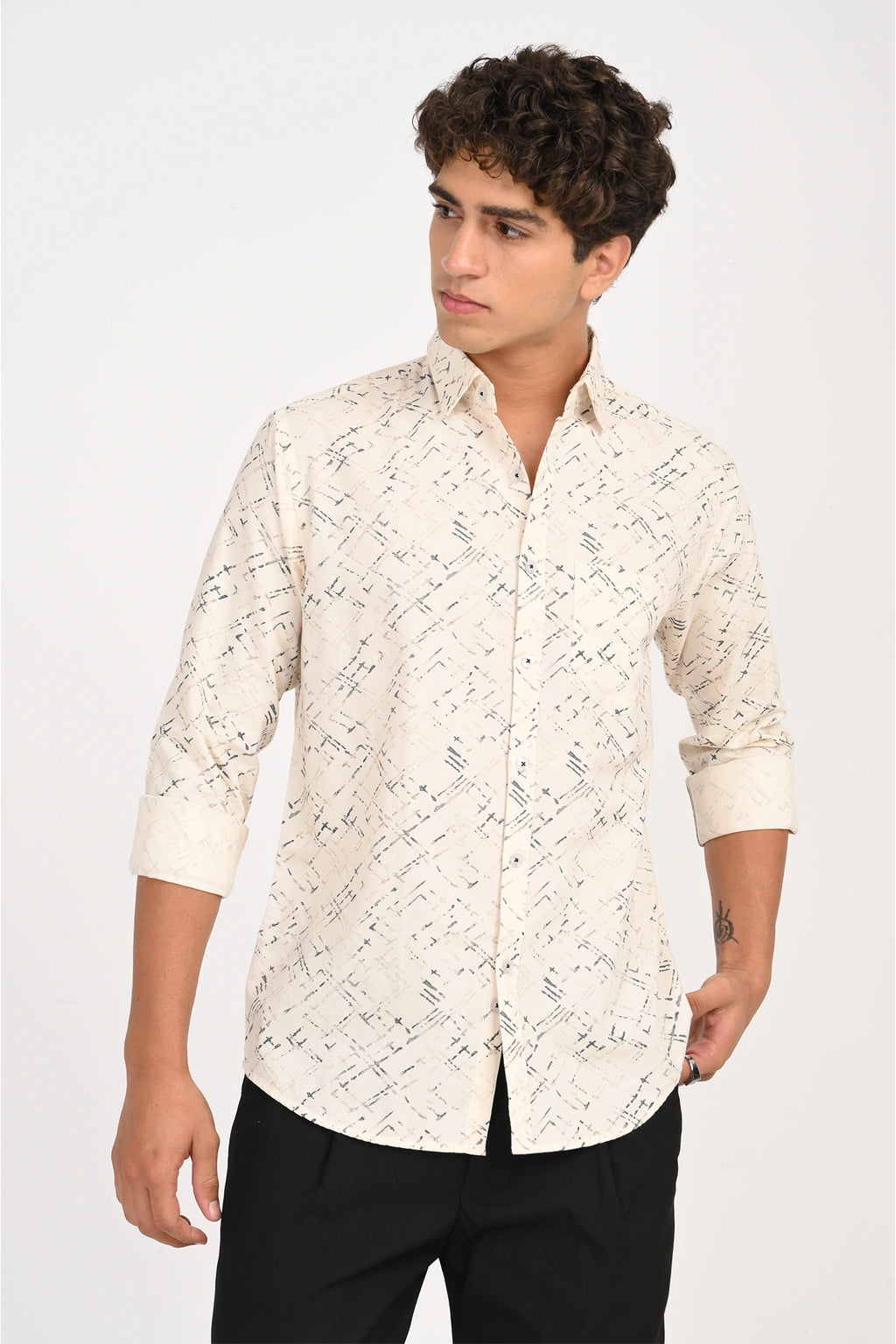 OXFORD COTTON CREAM COLOR PRINTED SHIRT