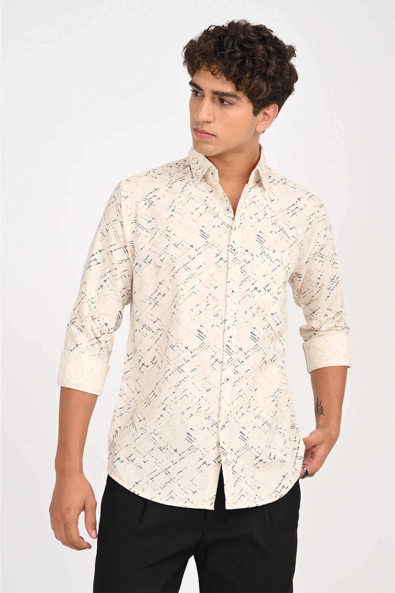 OXFORD COTTON CREAM COLOR PRINTED SHIRT