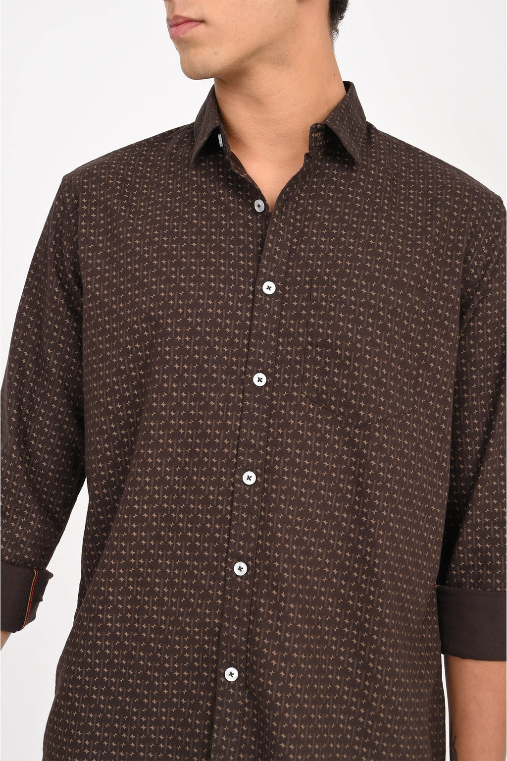 OXFORD COTTON BROWN COLOR PRINTED SHIRT