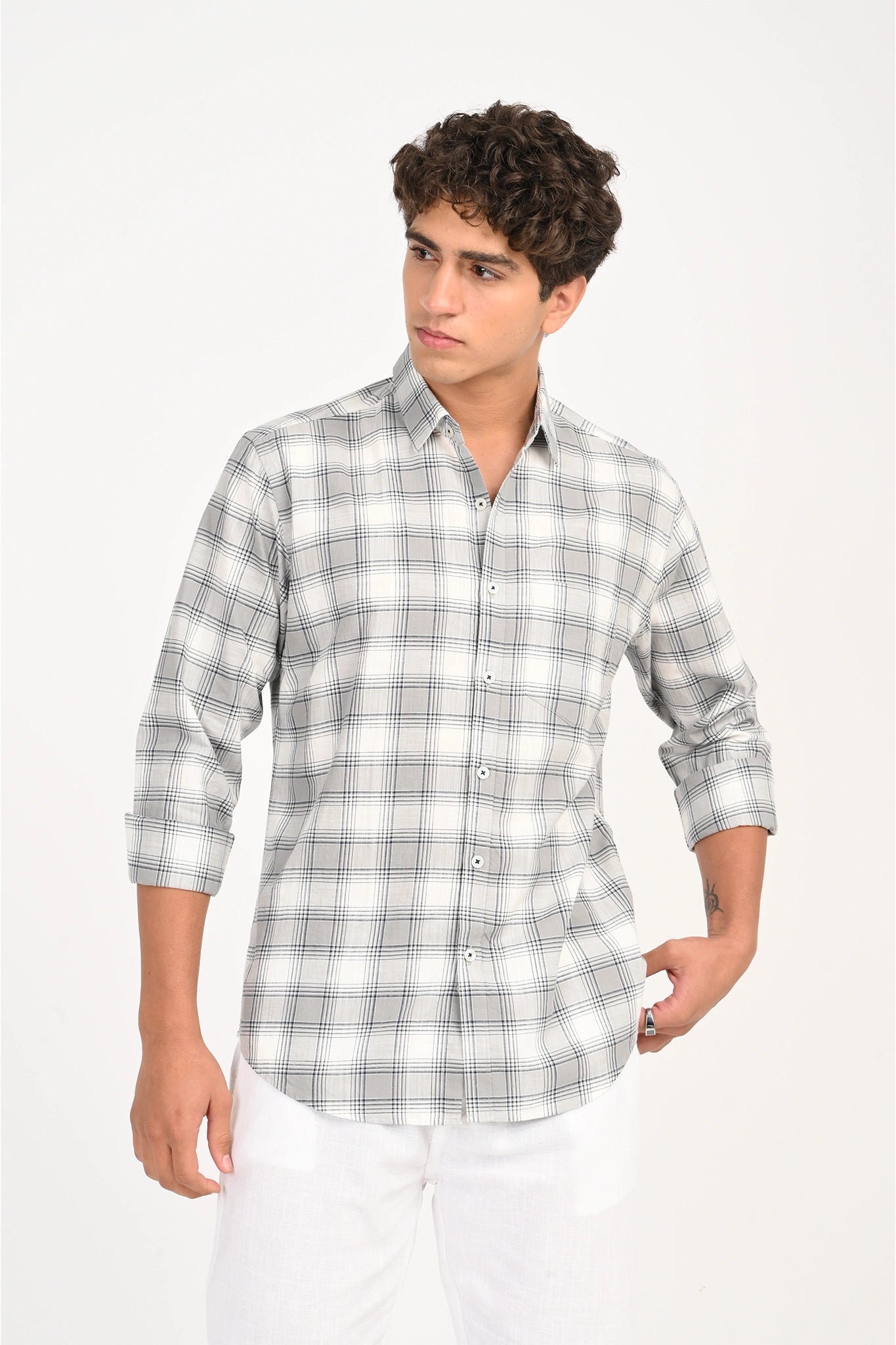 LIGHT GREY COLOR CHECKED SHIRT