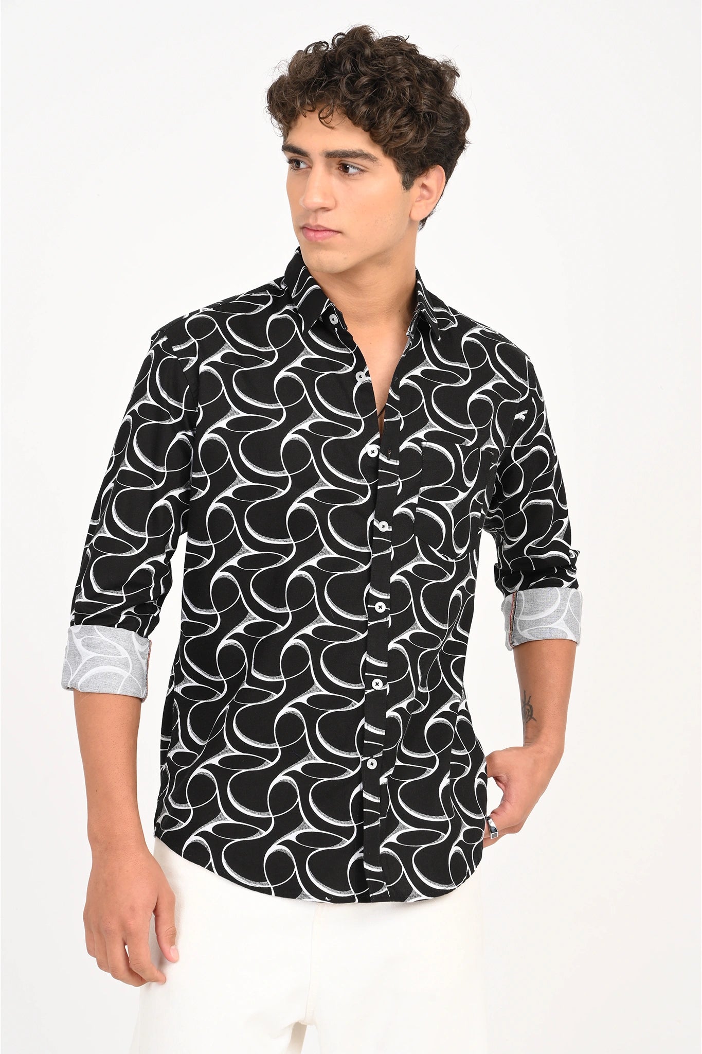 OXFORD COTTON BLACK COLOR PRINTED SHIRT