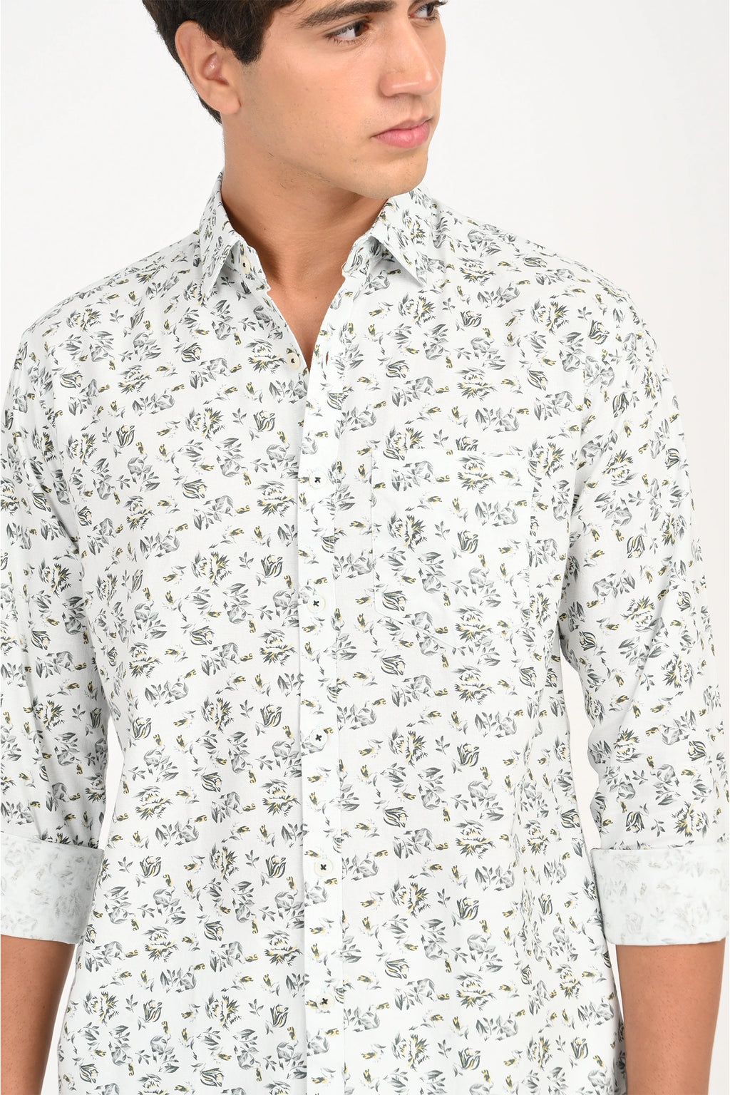 OXFORD COTTON PALE SKY BLUE FLOROL PRINTED SHIRT