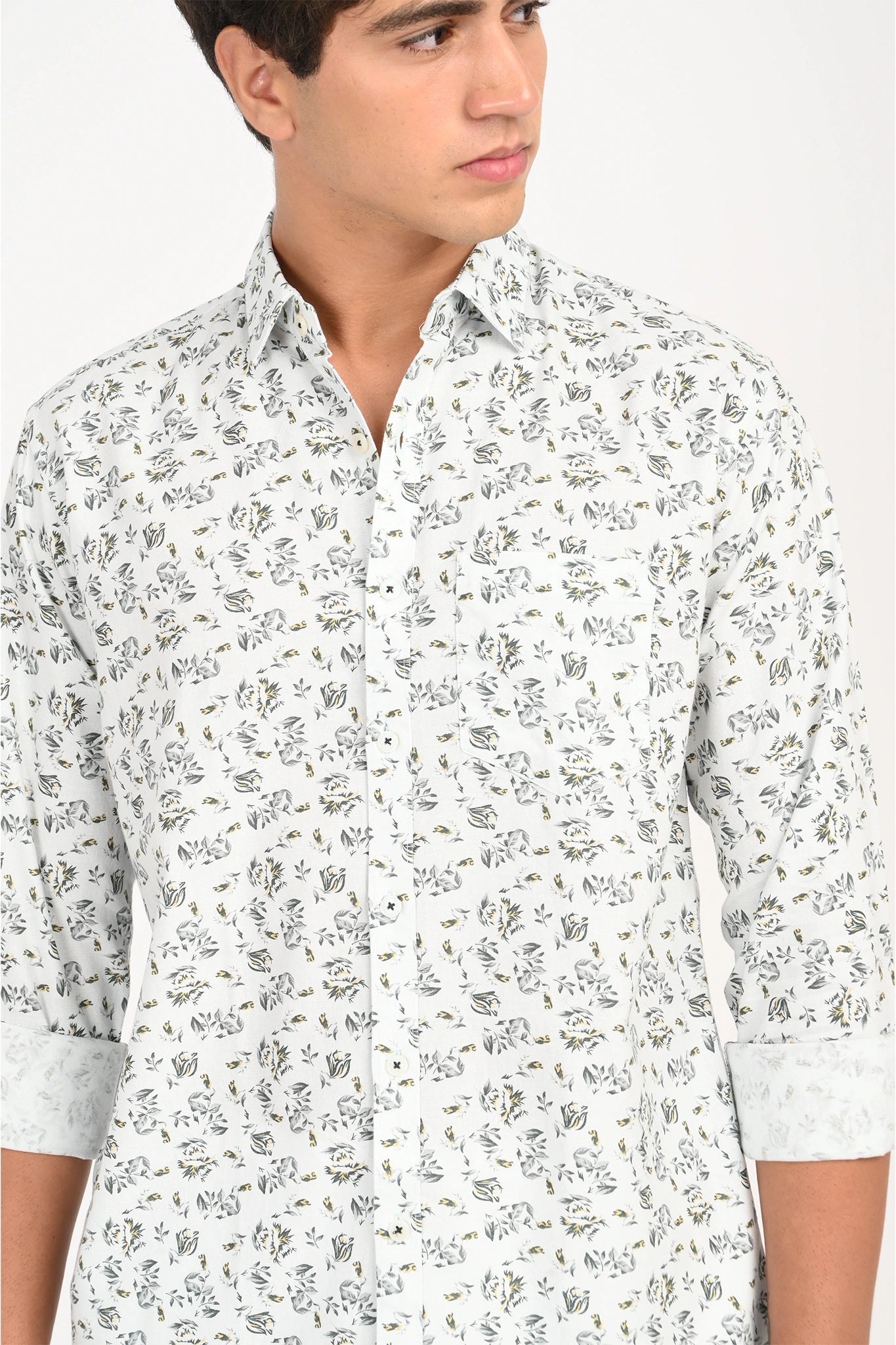 OXFORD COTTON PALE SKY BLUE FLOROL PRINTED SHIRT