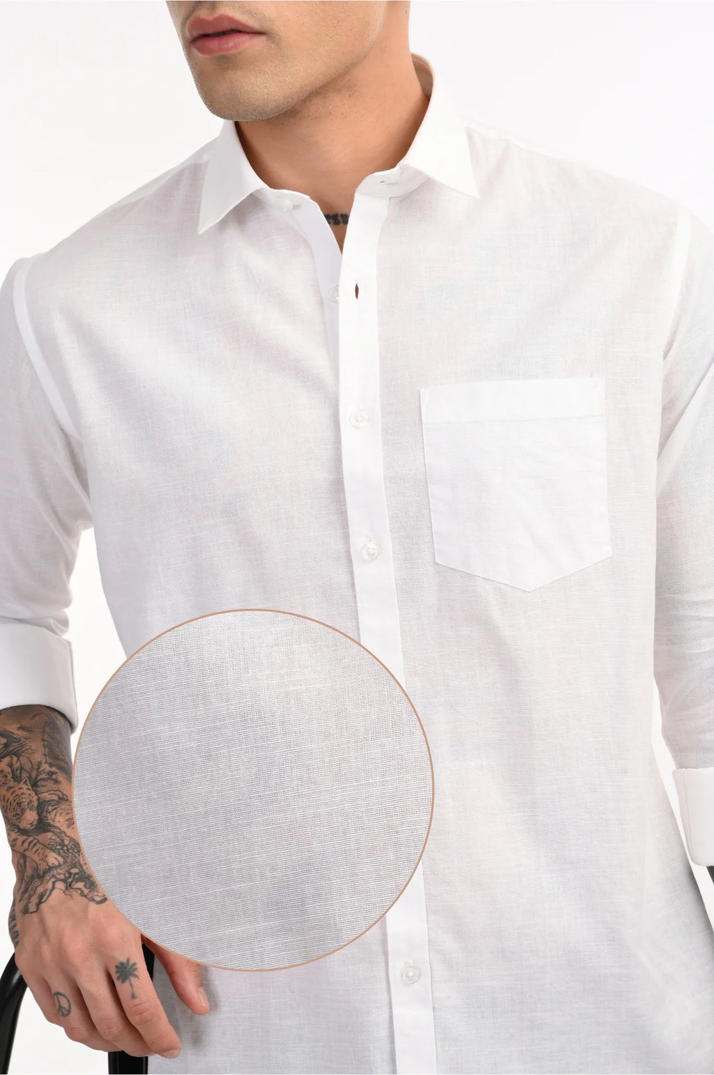 WHITE COTTON LINEN SOLID SHIRT