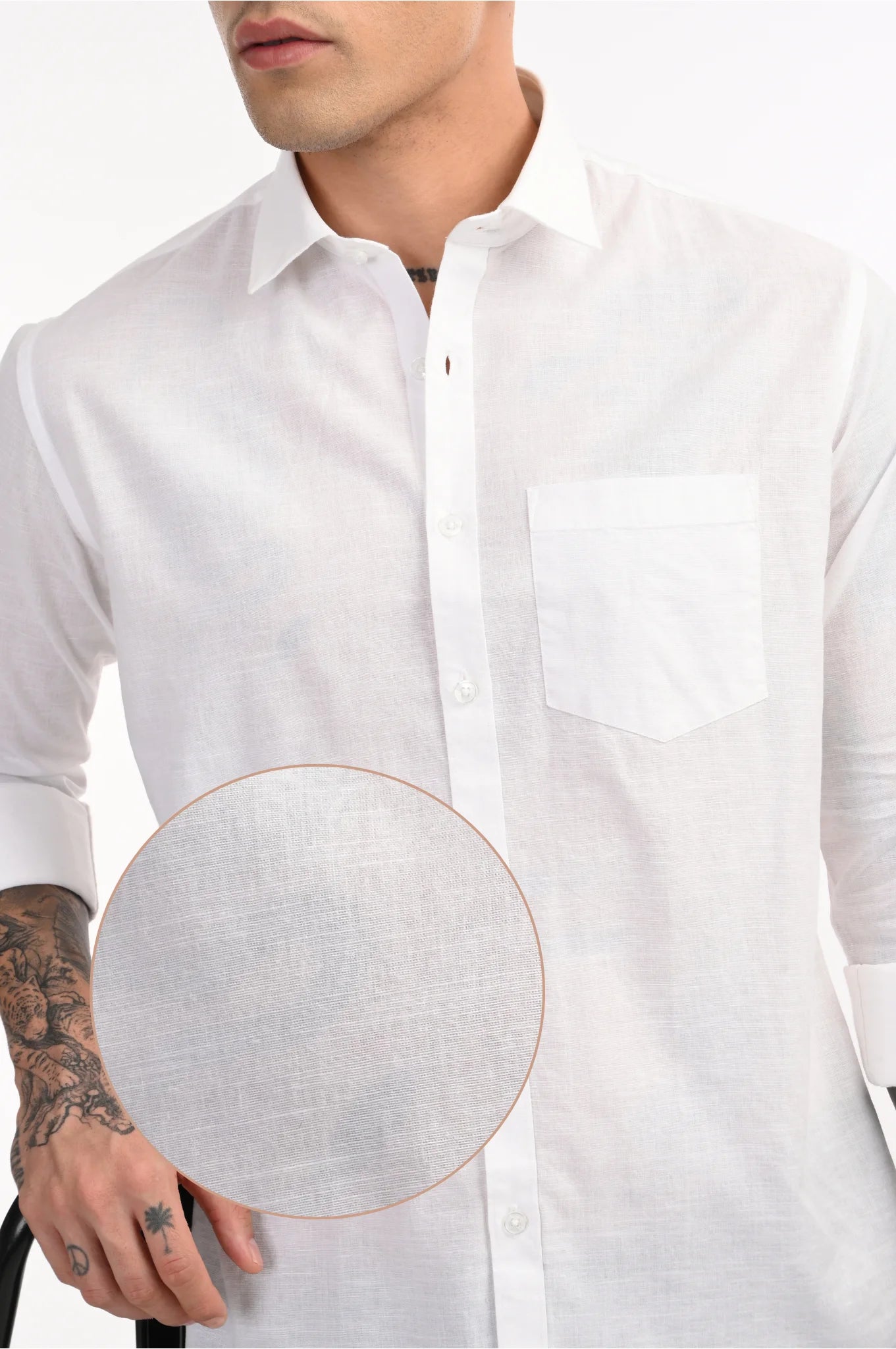 WHITE COTTON LINEN SOLID SHIRT