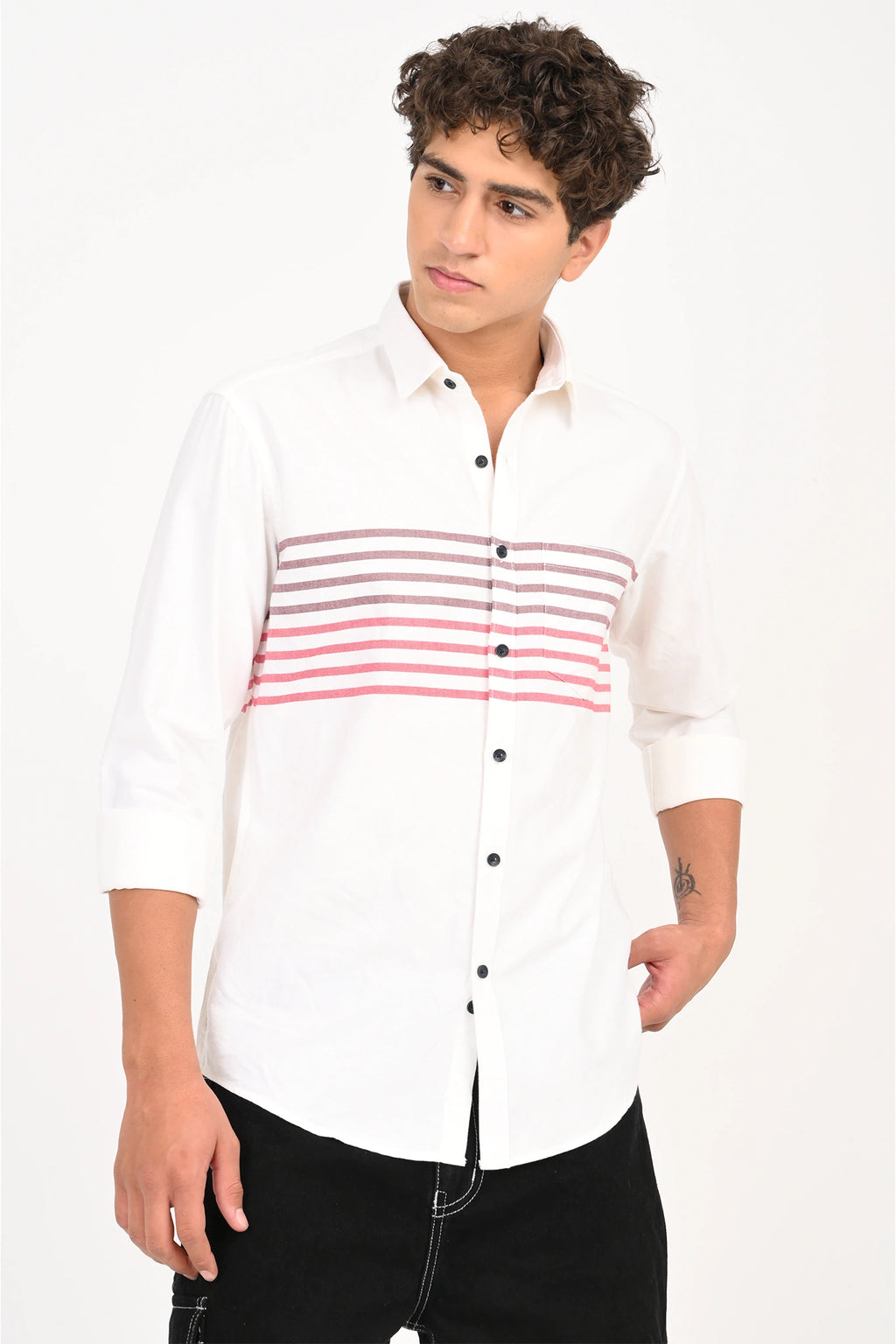 OXFORD COTTON WHITE COLOR CHEST PANEL SHIRT